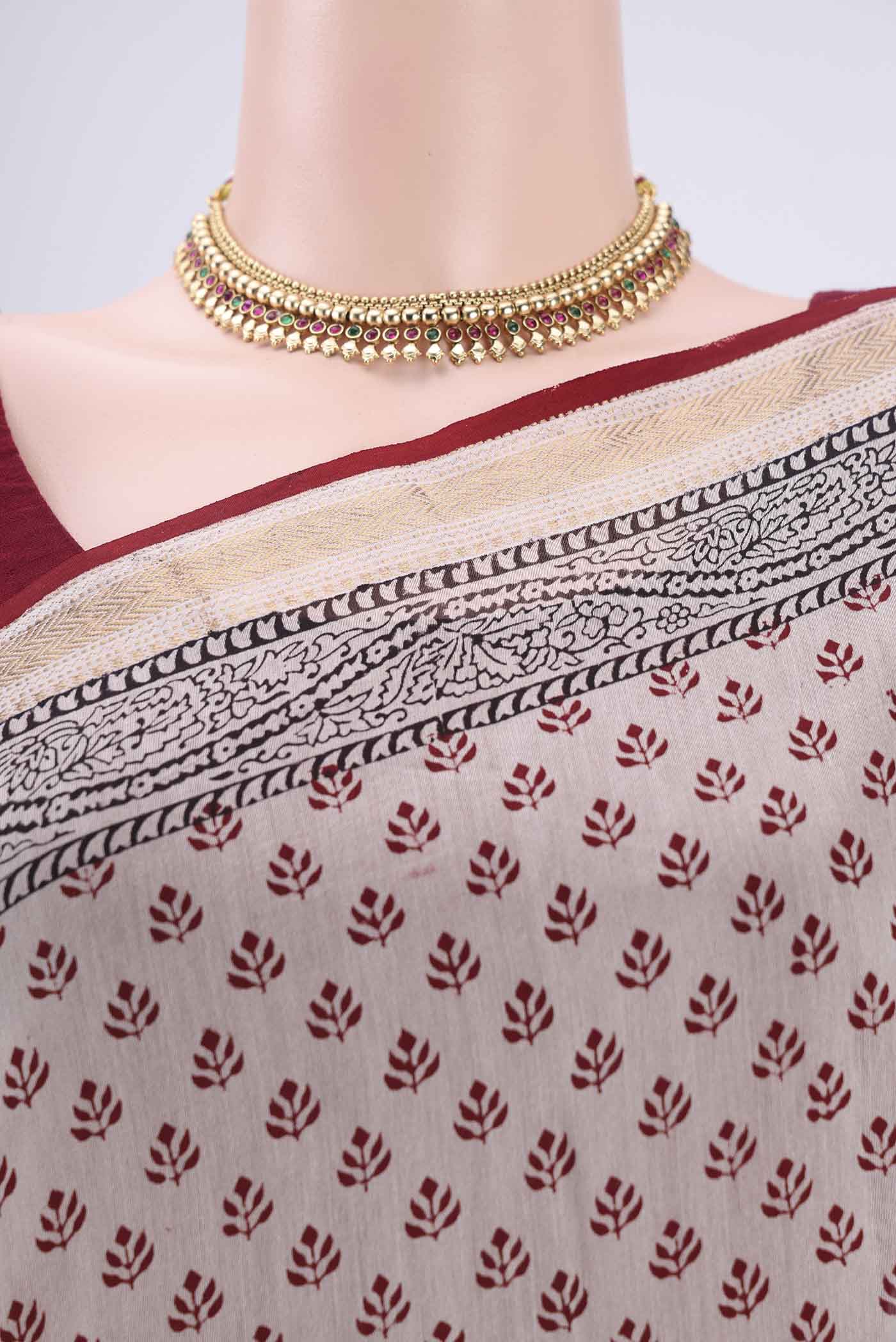 Cream Maheshwari Silk Cotton Saree - Image 2