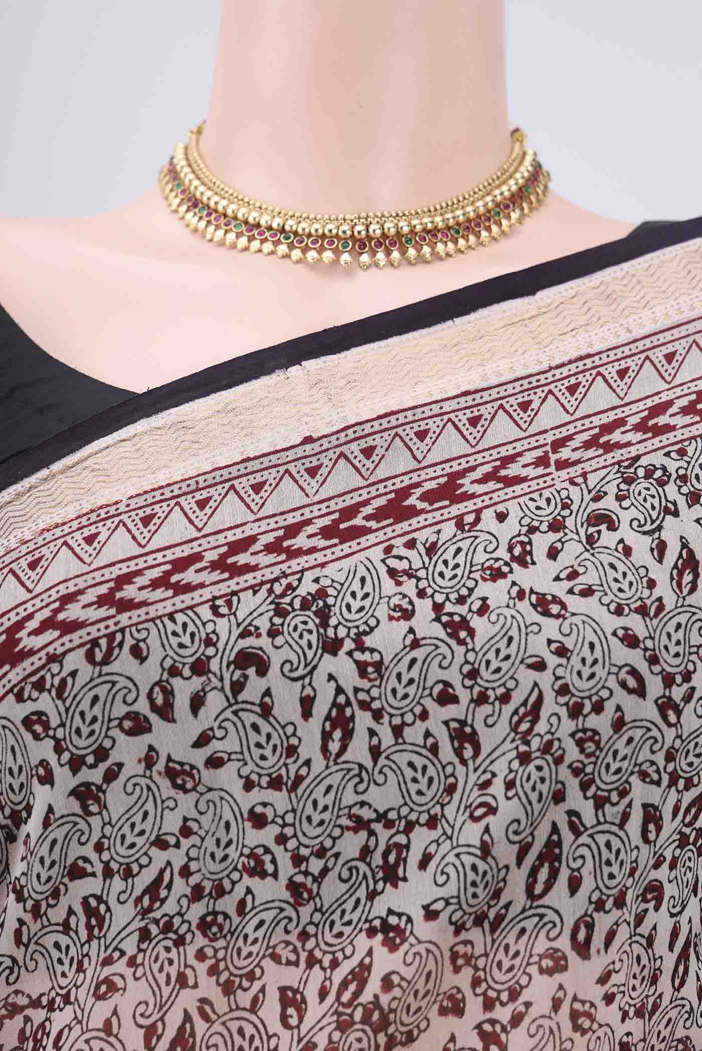Cream Maheshwari Silk Cotton Saree - Image 2