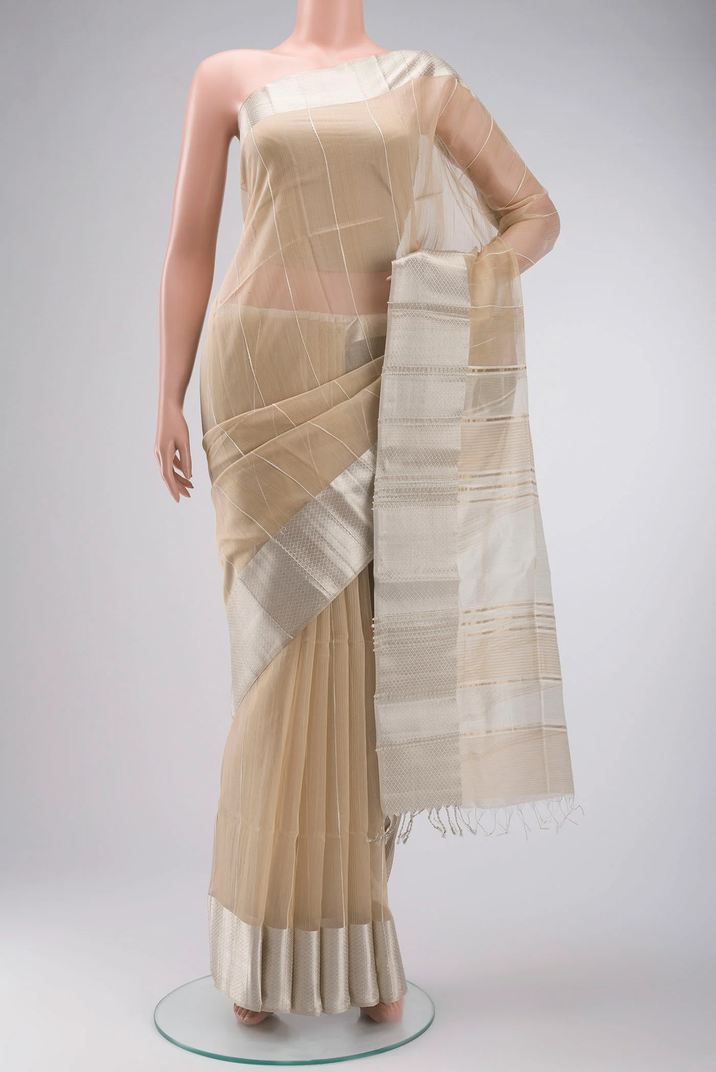 Beige Maheshwari Silk Cotton Saree