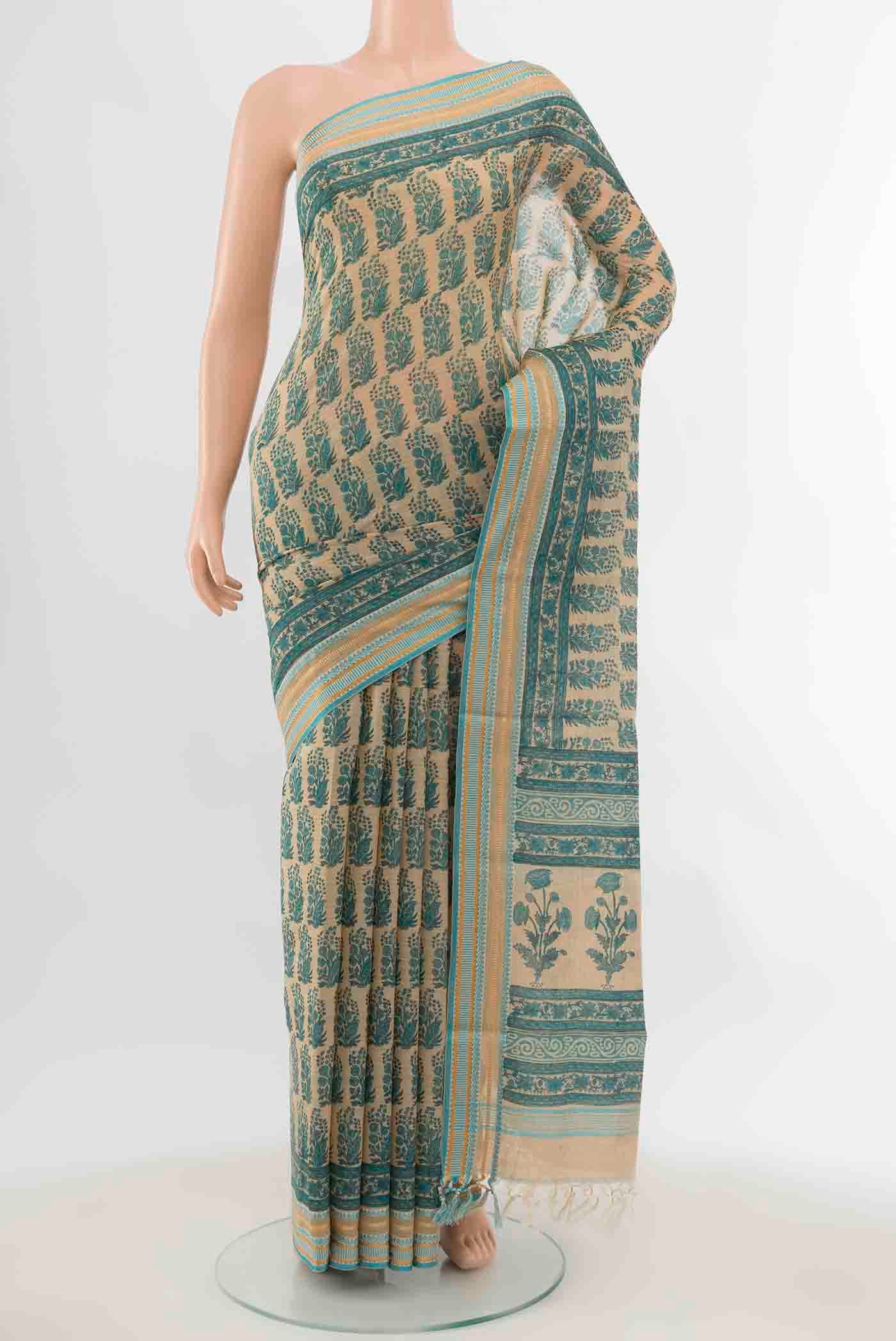 Beige Maheshwari Silk Cotton Saree