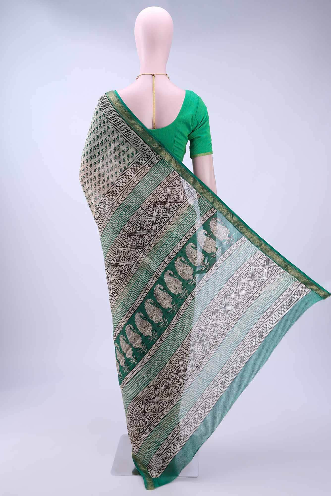 Beige Maheshwari Silk Cotton Saree - Image 3