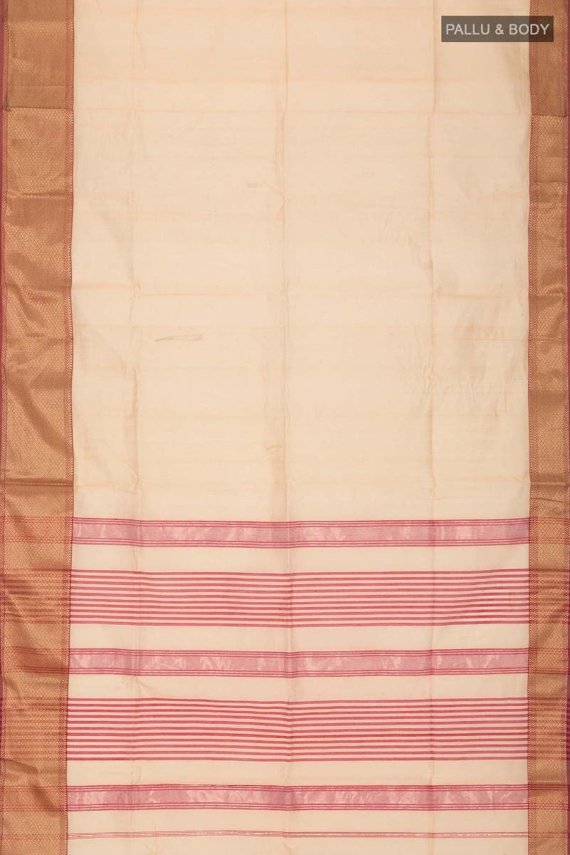 Beige Maheshwari Silk Cotton Saree - Image 2