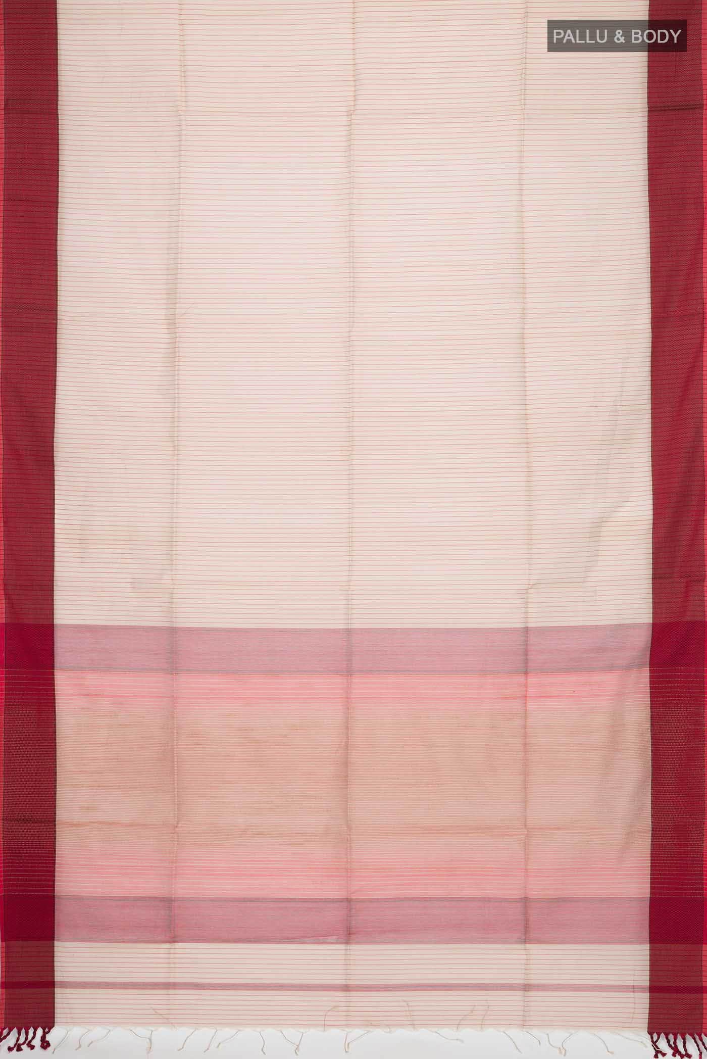 Beige Maheshwari Silk Cotton Saree - Image 2