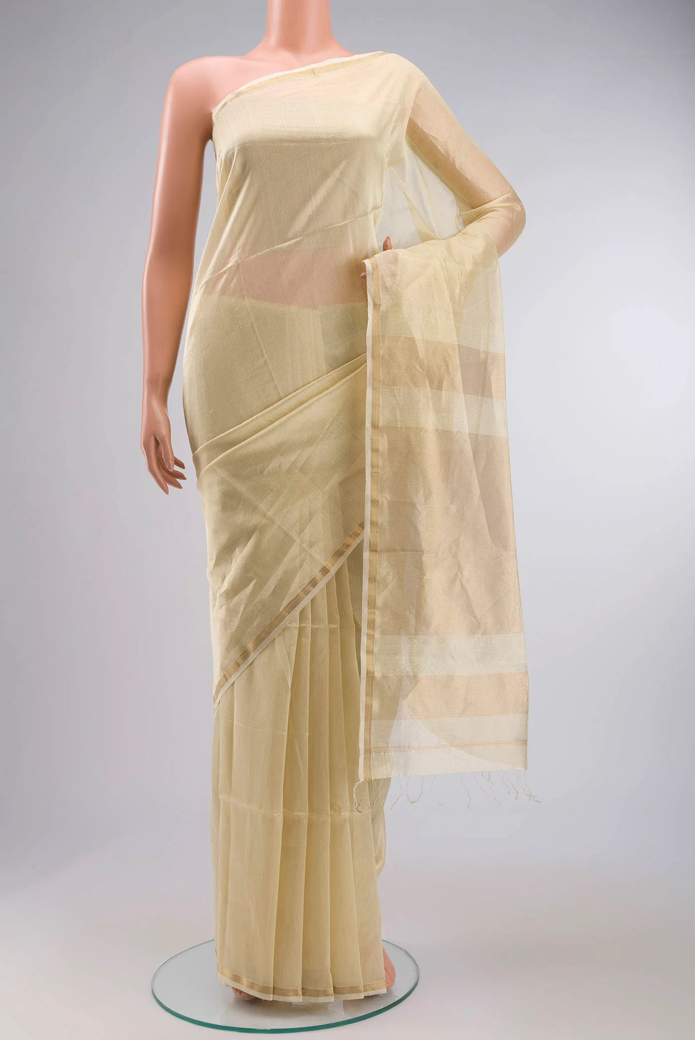 Beige Maheshwari Silk Saree