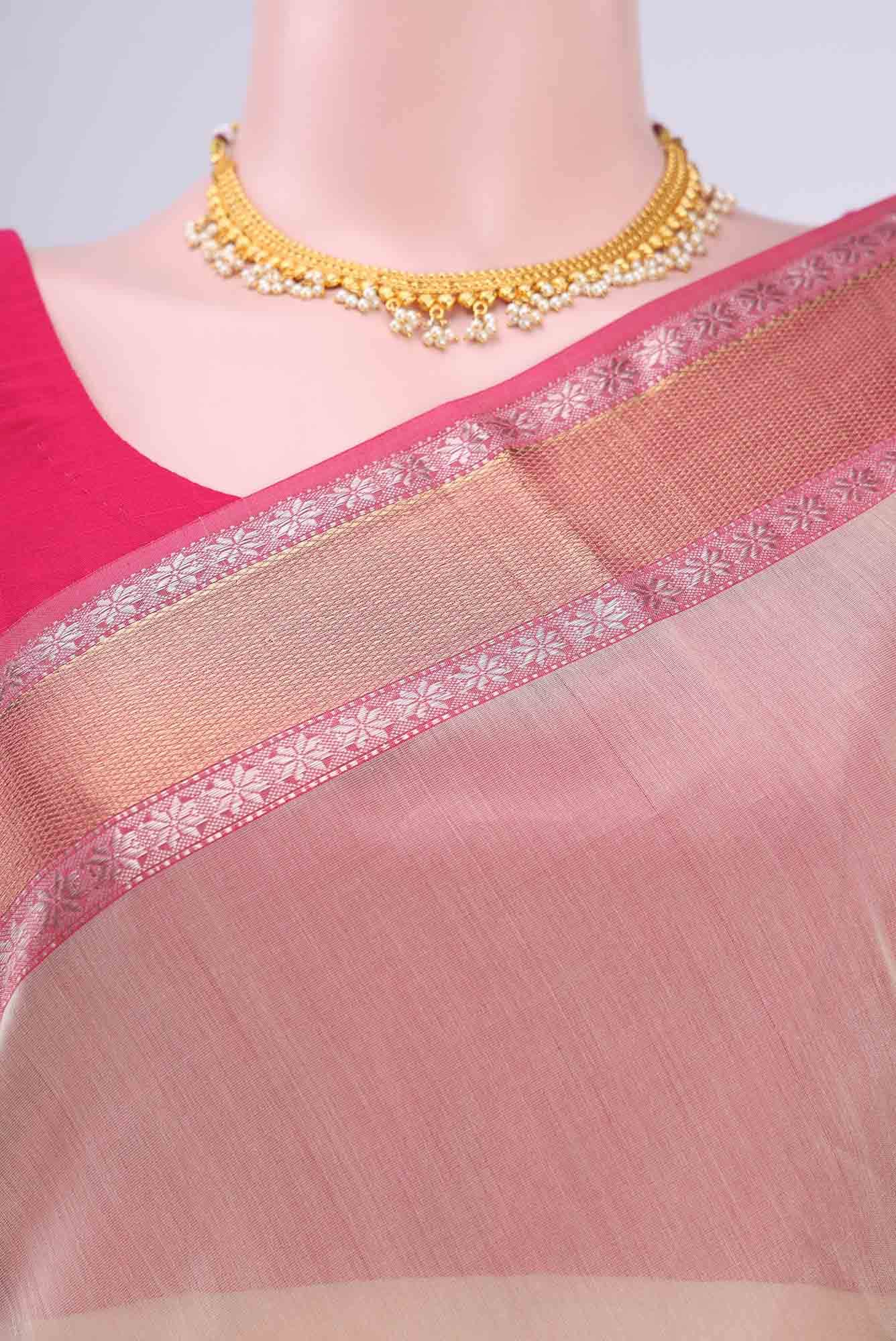 Beige Maheshwari Silk Saree - Image 3
