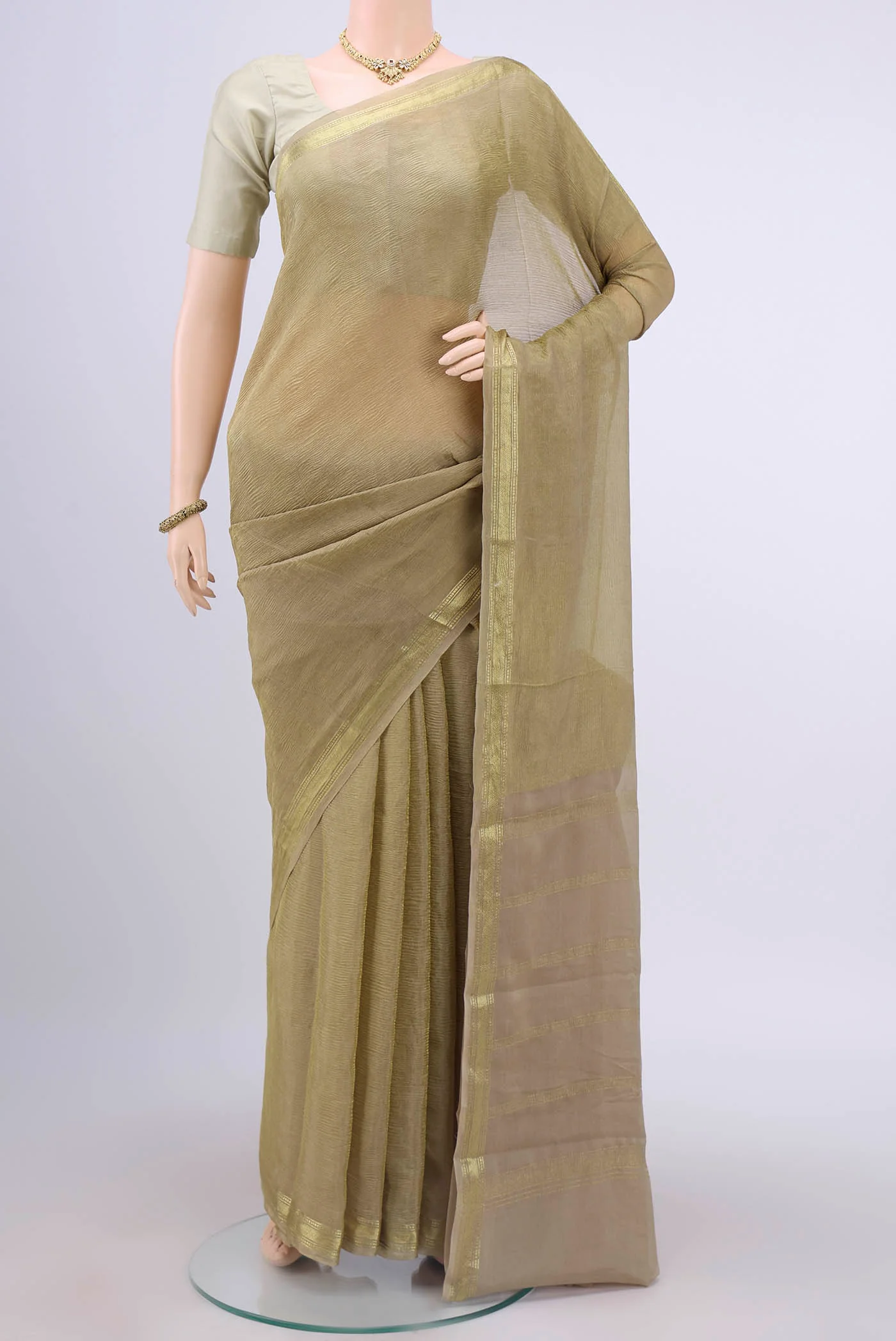 Beige Mysore Chiffon Saree
