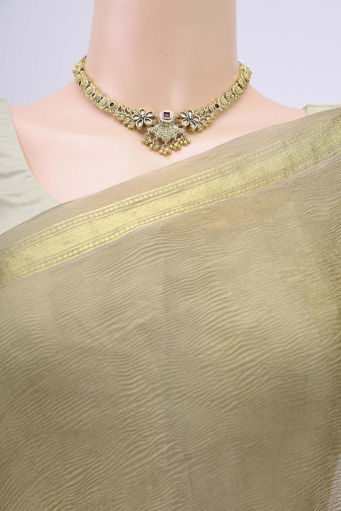Beige Mysore Chiffon Saree - Image 2