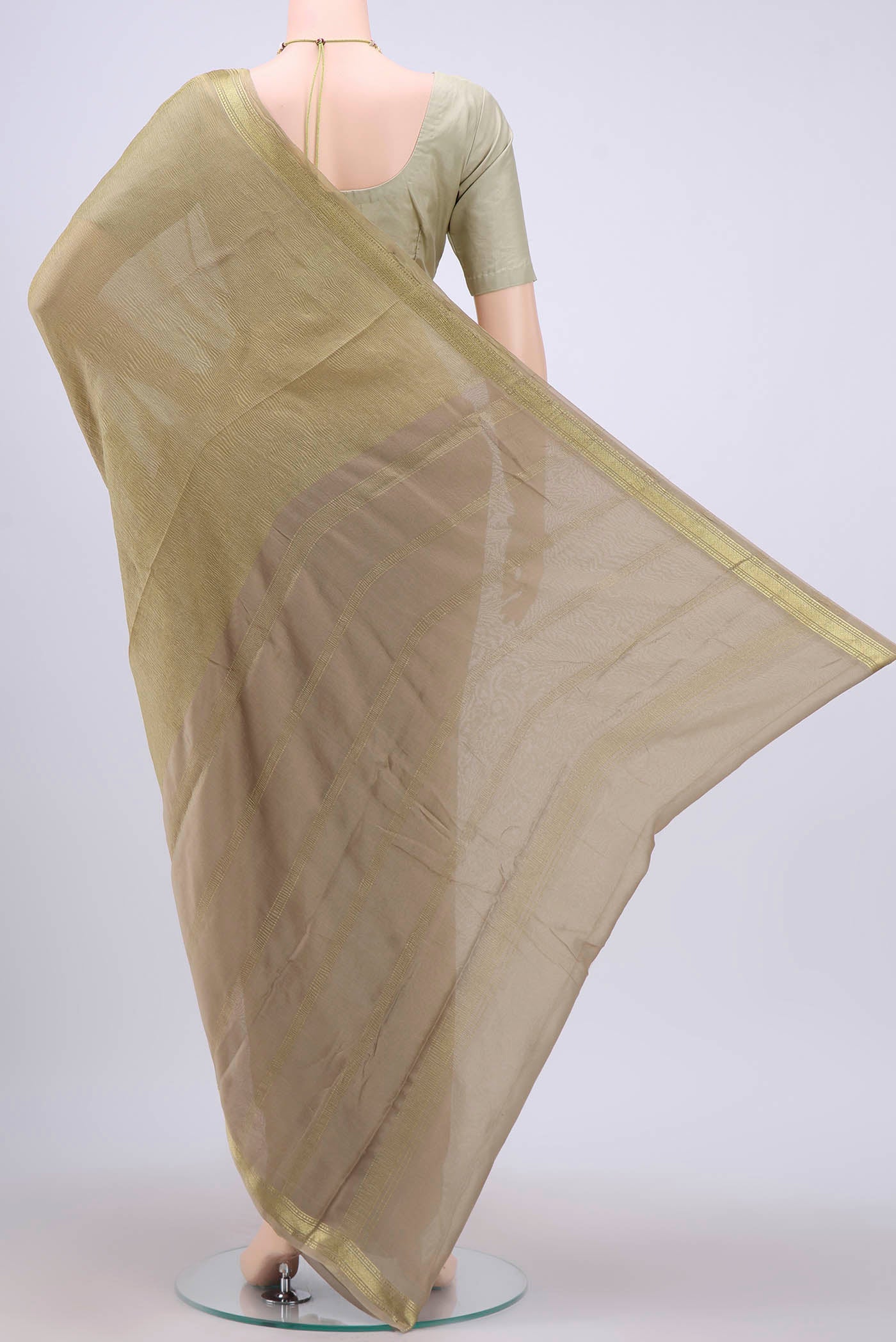 Beige Mysore Chiffon Saree - Image 3