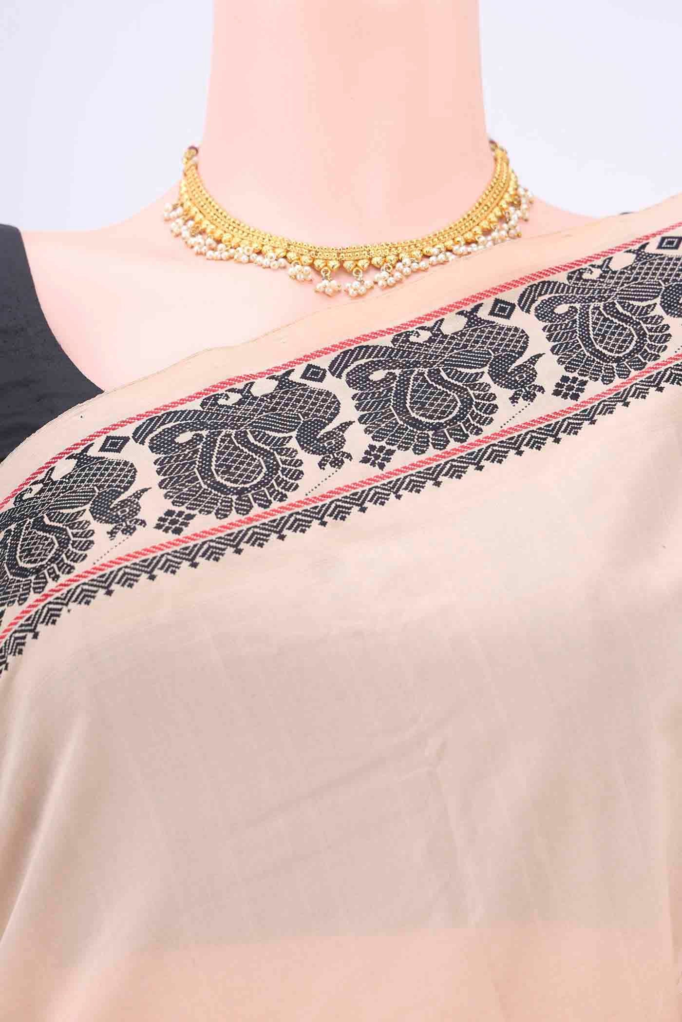 Cream Blended Poly Cotton Saree - Image 2
