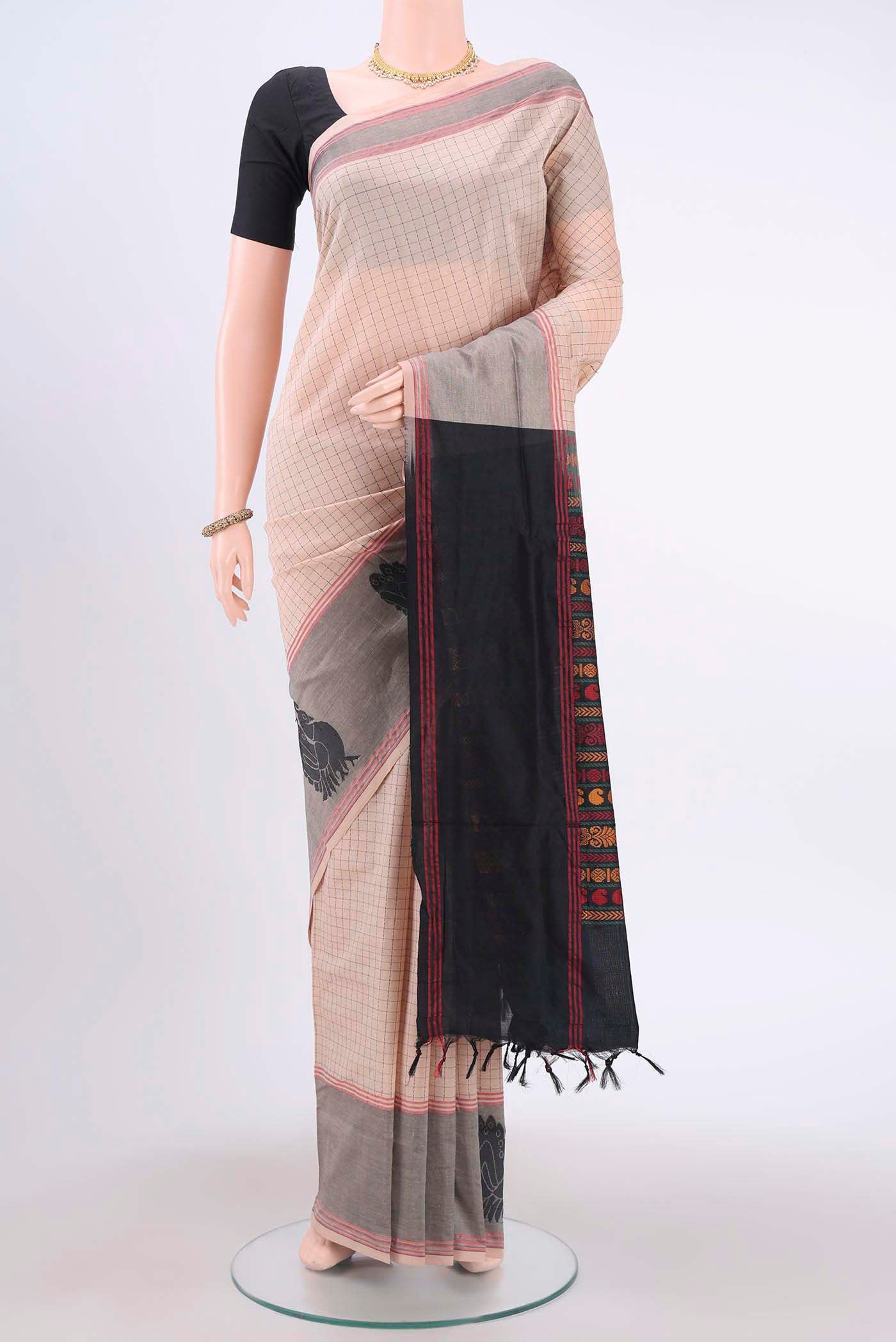 Beige Blended Poly Cotton Saree