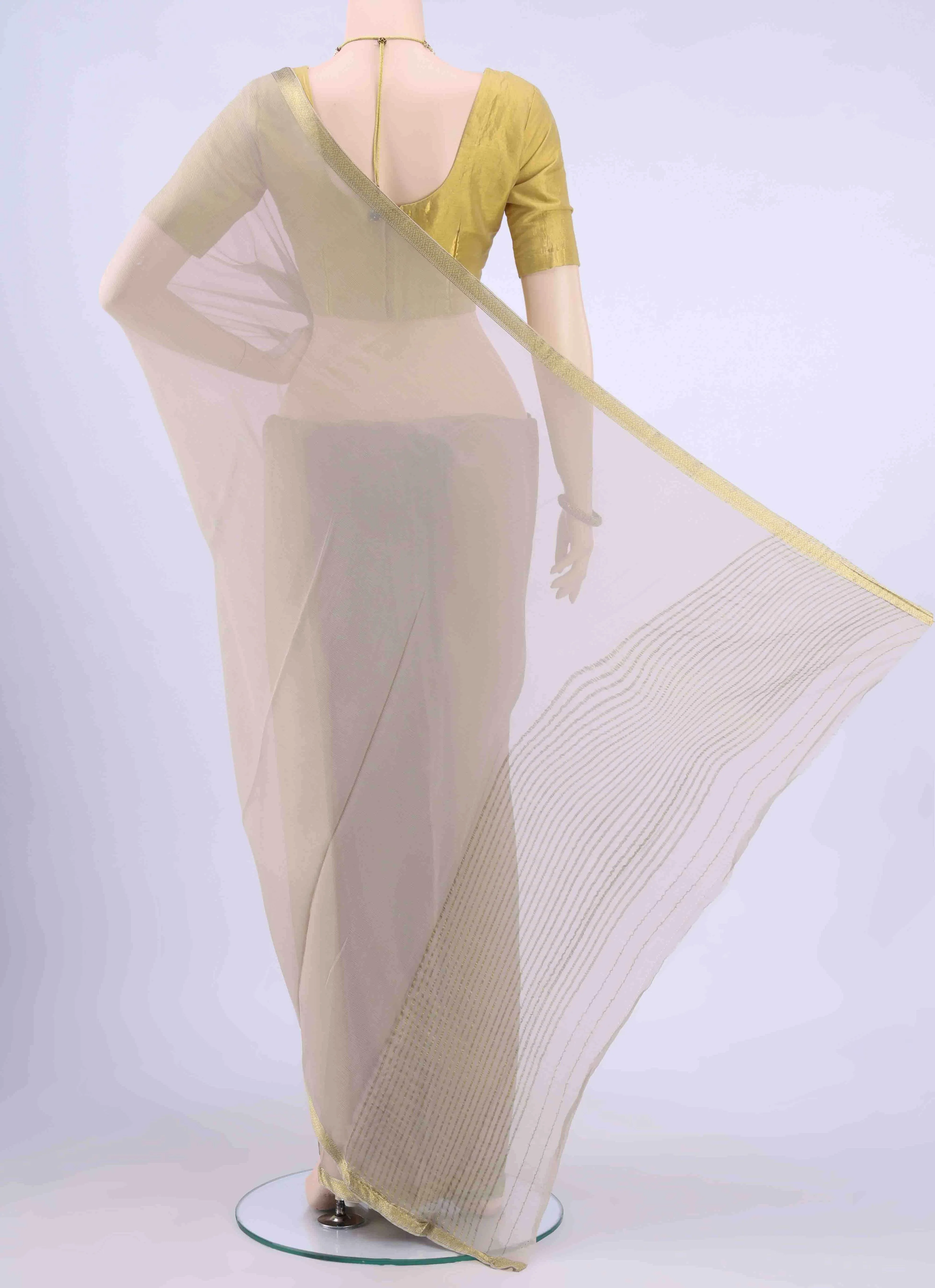 Beige Mysore Chiffon Saree - Image 2