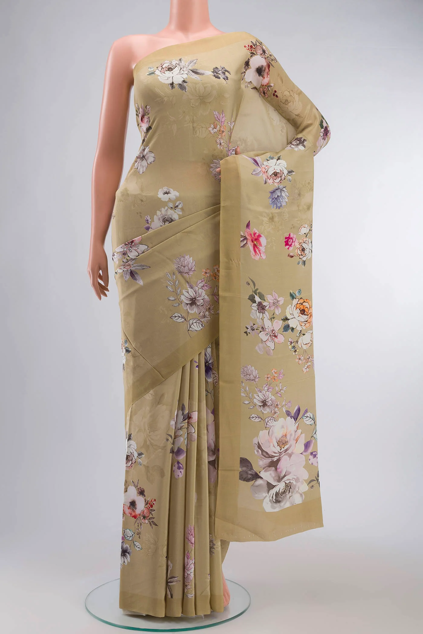 Beige Mysore Crepe Saree