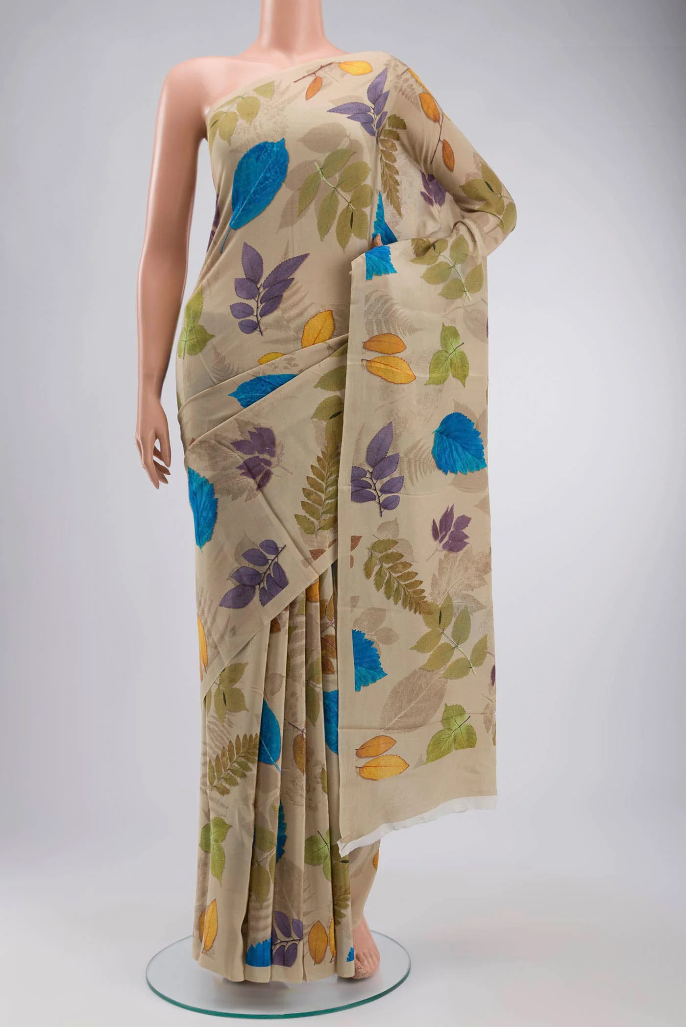 Beige Mysore Crepe Saree