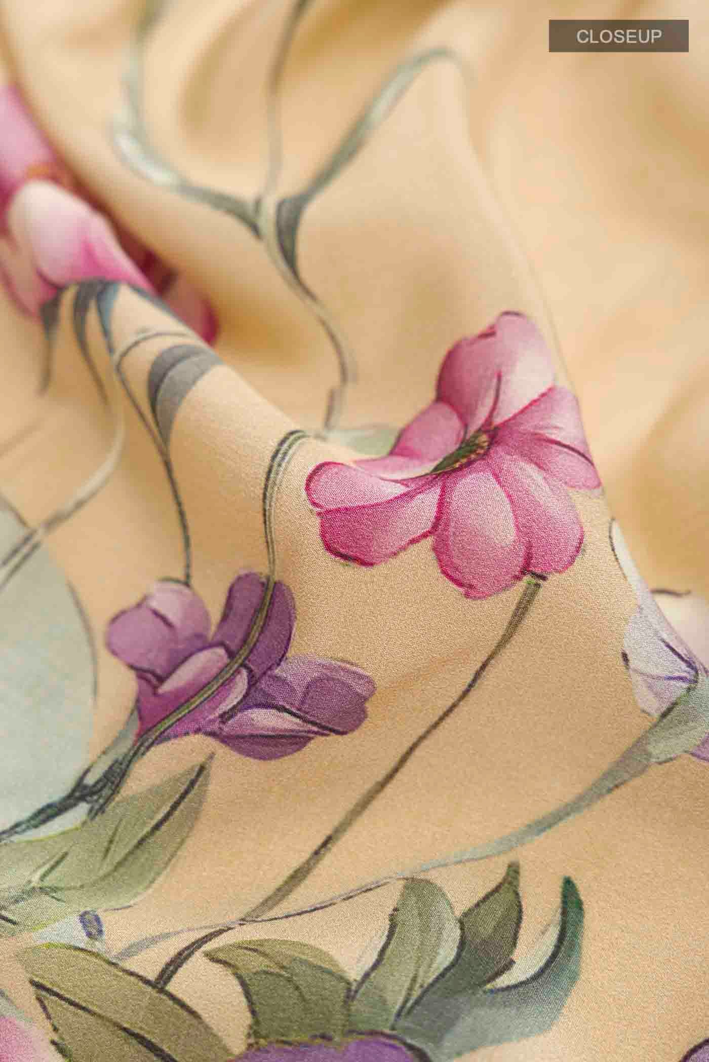 Beige Mysore Crepe Saree - Image 2