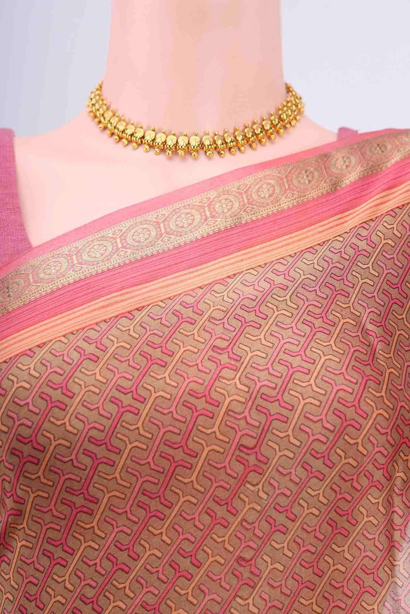 Beige Mysore Crepe Saree - Image 2