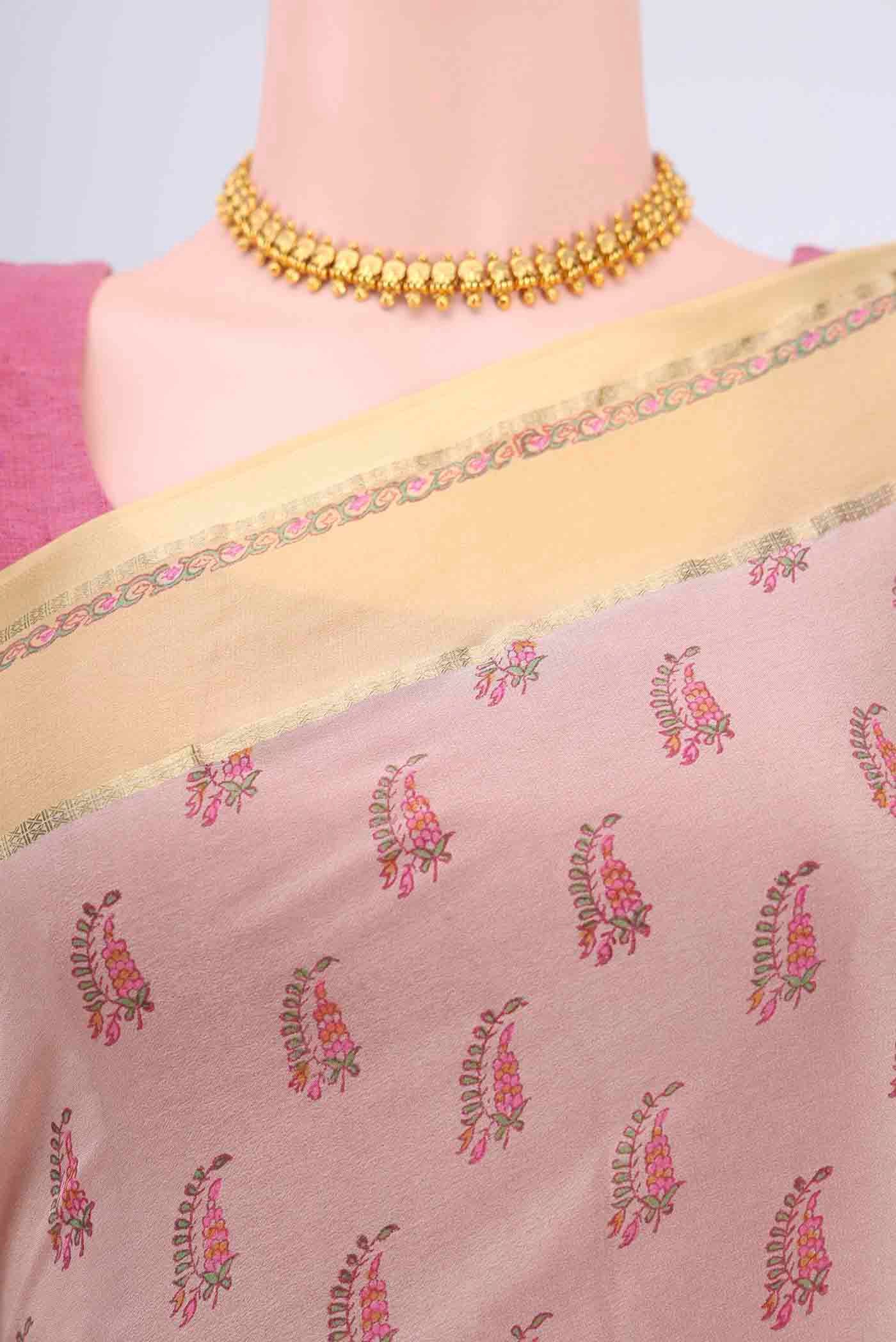 Rose Gold Mysore Crepe Saree - Image 2