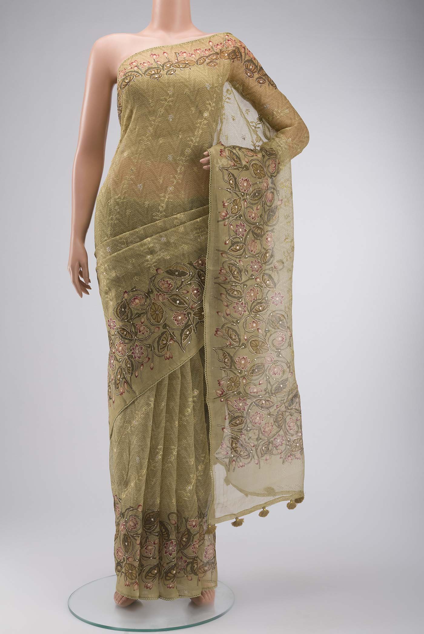 Beige Organza Silk Saree