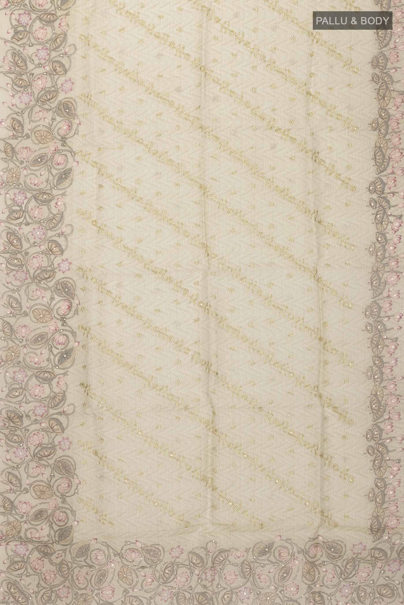 Beige Organza Silk Saree - Image 5