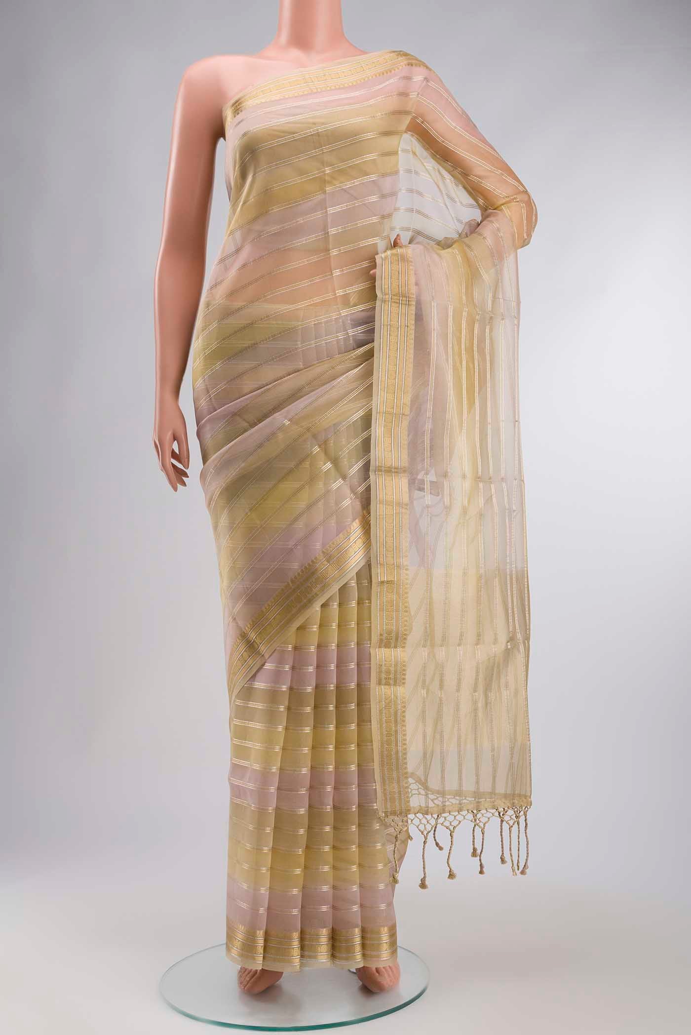 Beige Organza Silk Saree