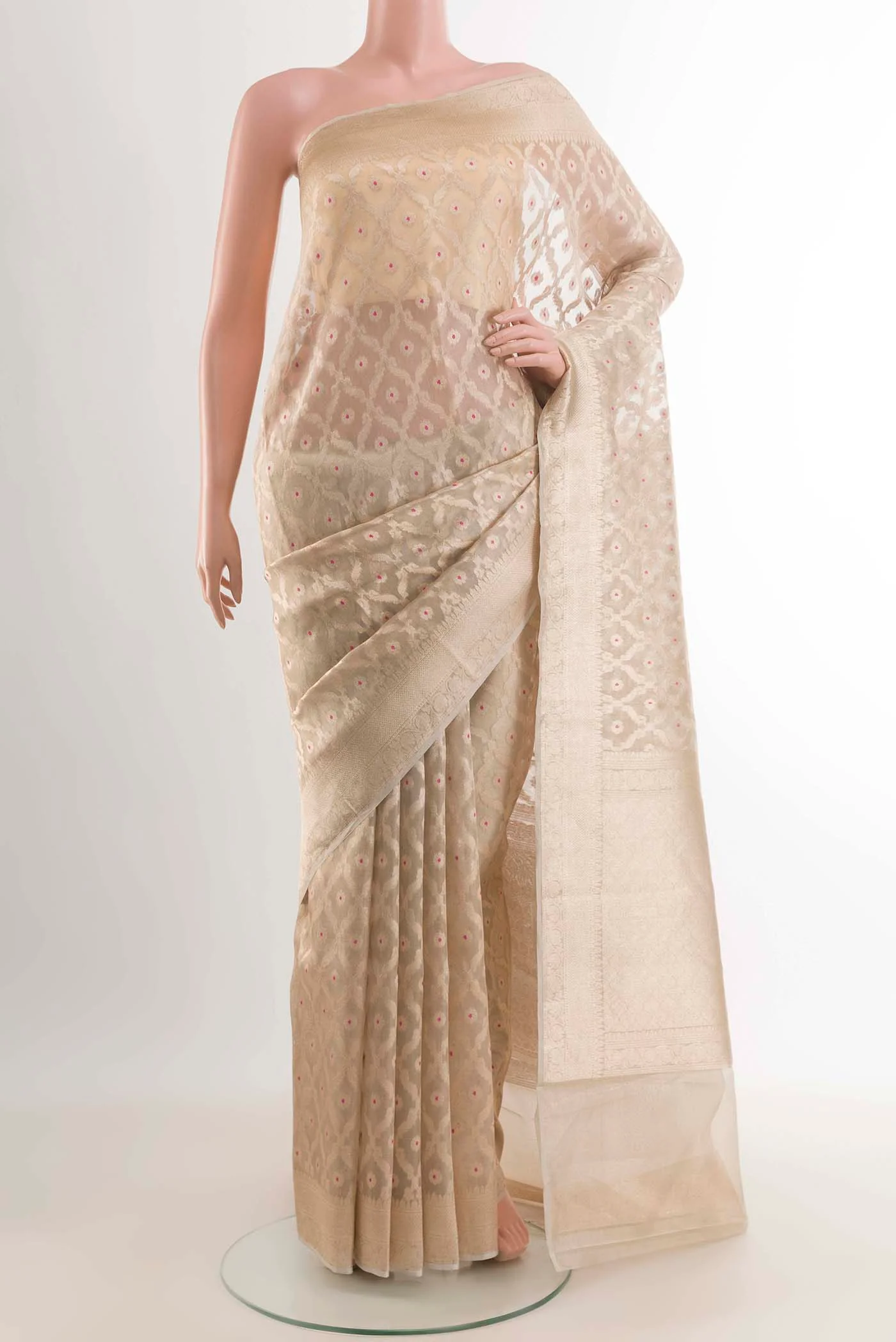 Beige Organza Silk Saree