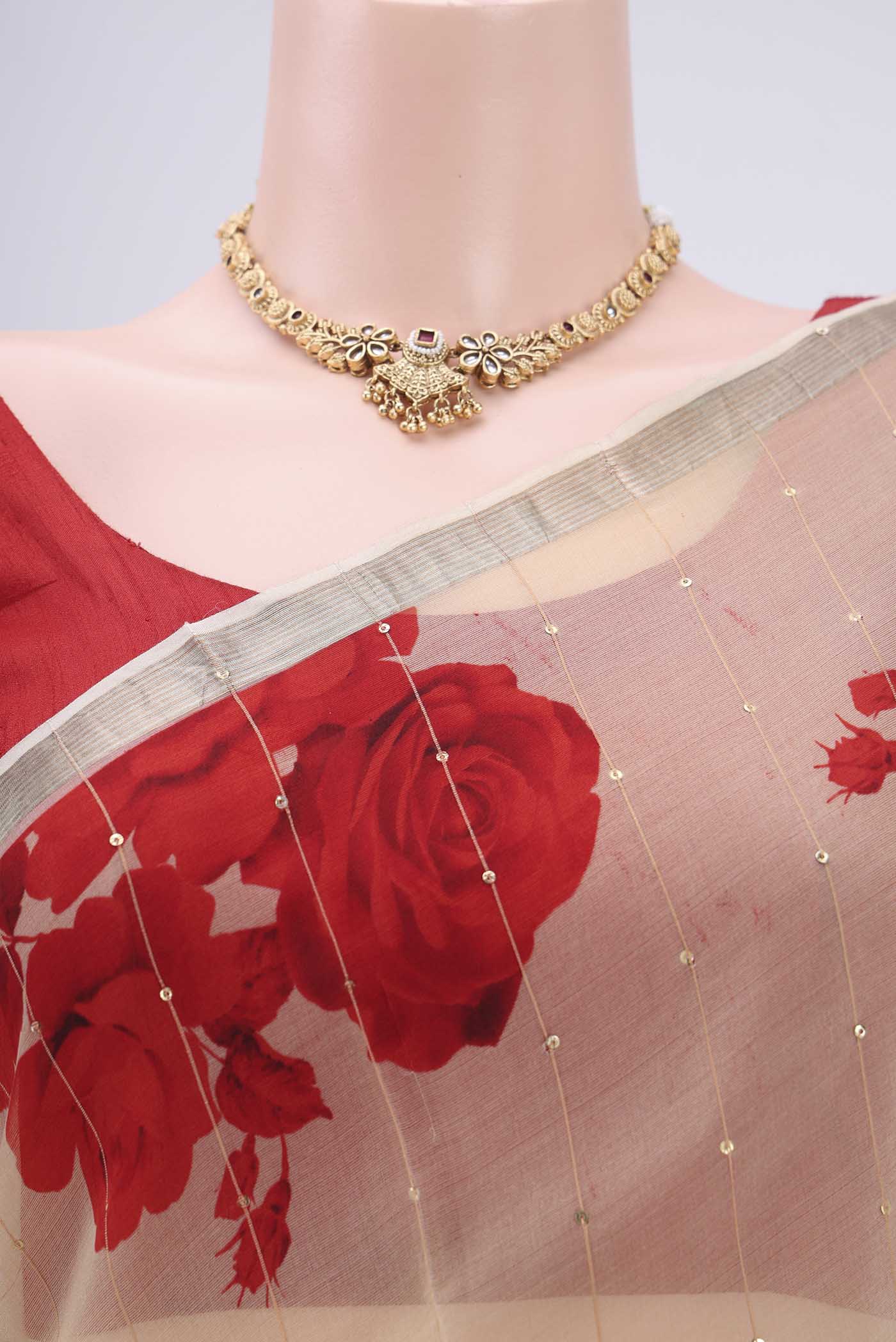 Beige Organza Silk Saree - Image 2