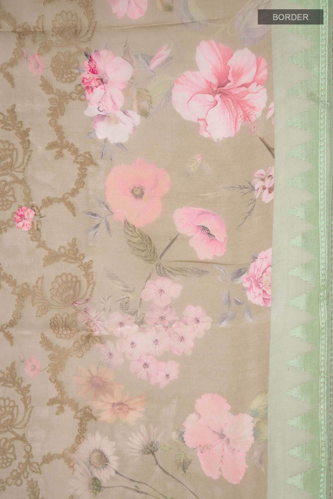 Beige Organza Silk Saree - Image 4