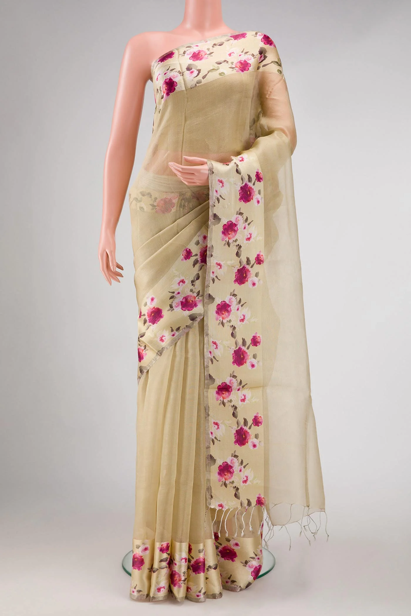 Beige Organza Silk Saree