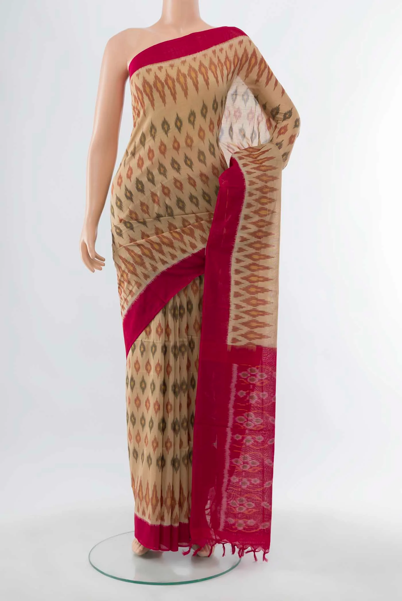 Beige Pochampally Cotton Saree