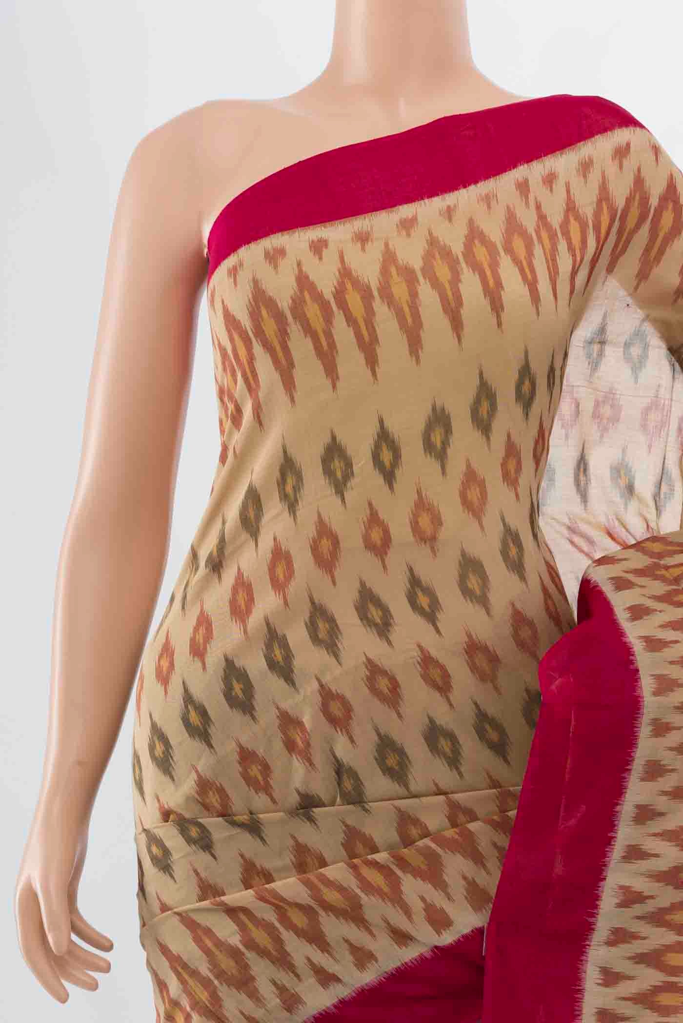 Beige Pochampally Cotton Saree - Image 2