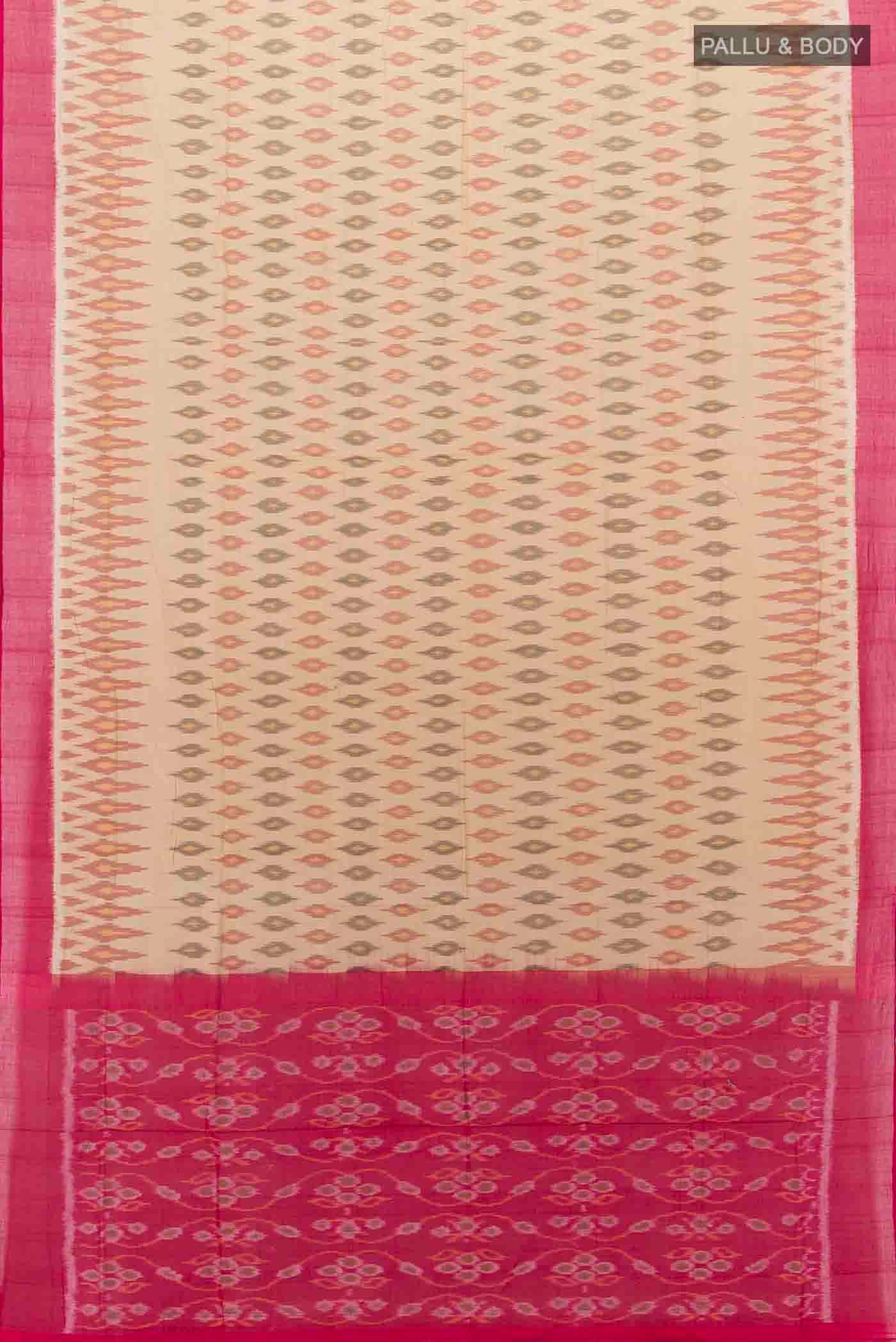Beige Pochampally Cotton Saree - Image 5