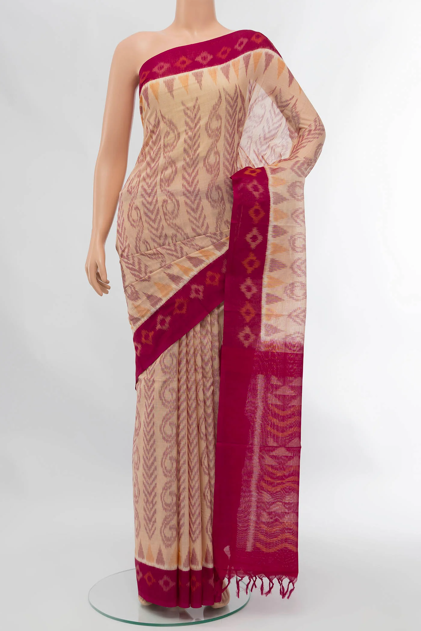 Beige Pochampally Cotton Saree