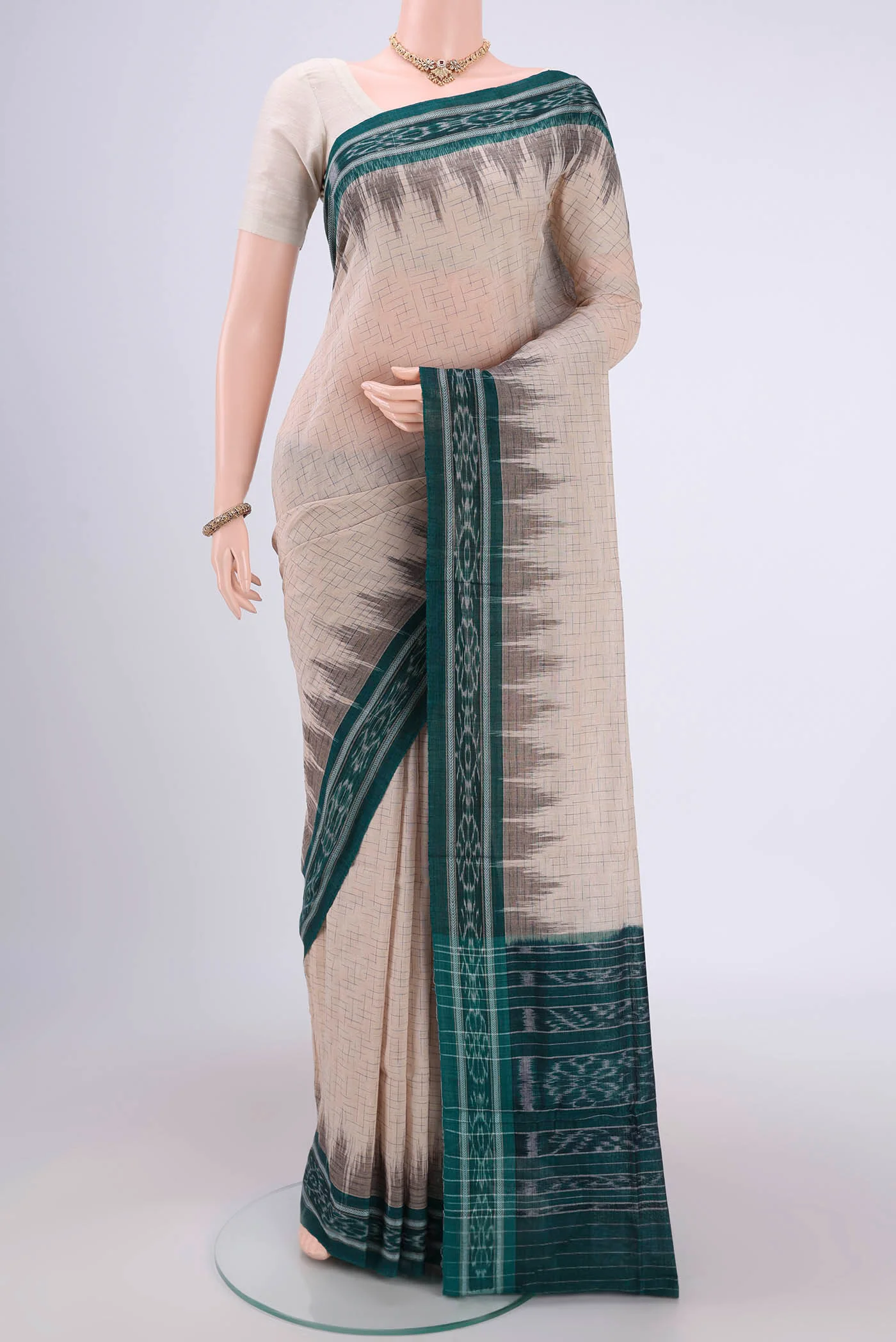 Beige Pochampally Cotton Saree