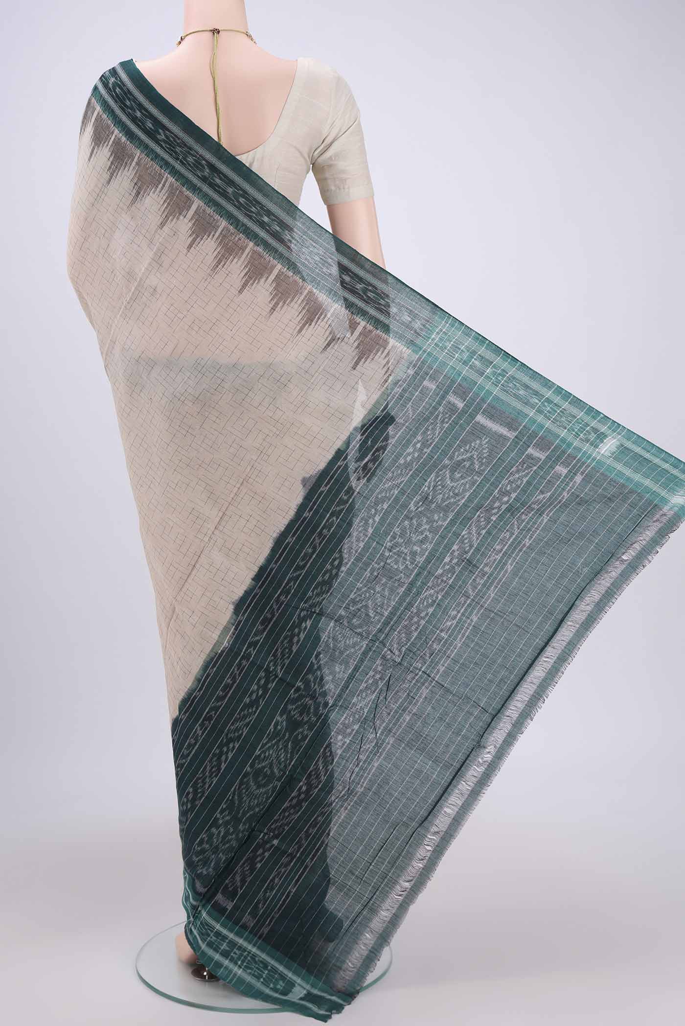 Beige Pochampally Cotton Saree - Image 3