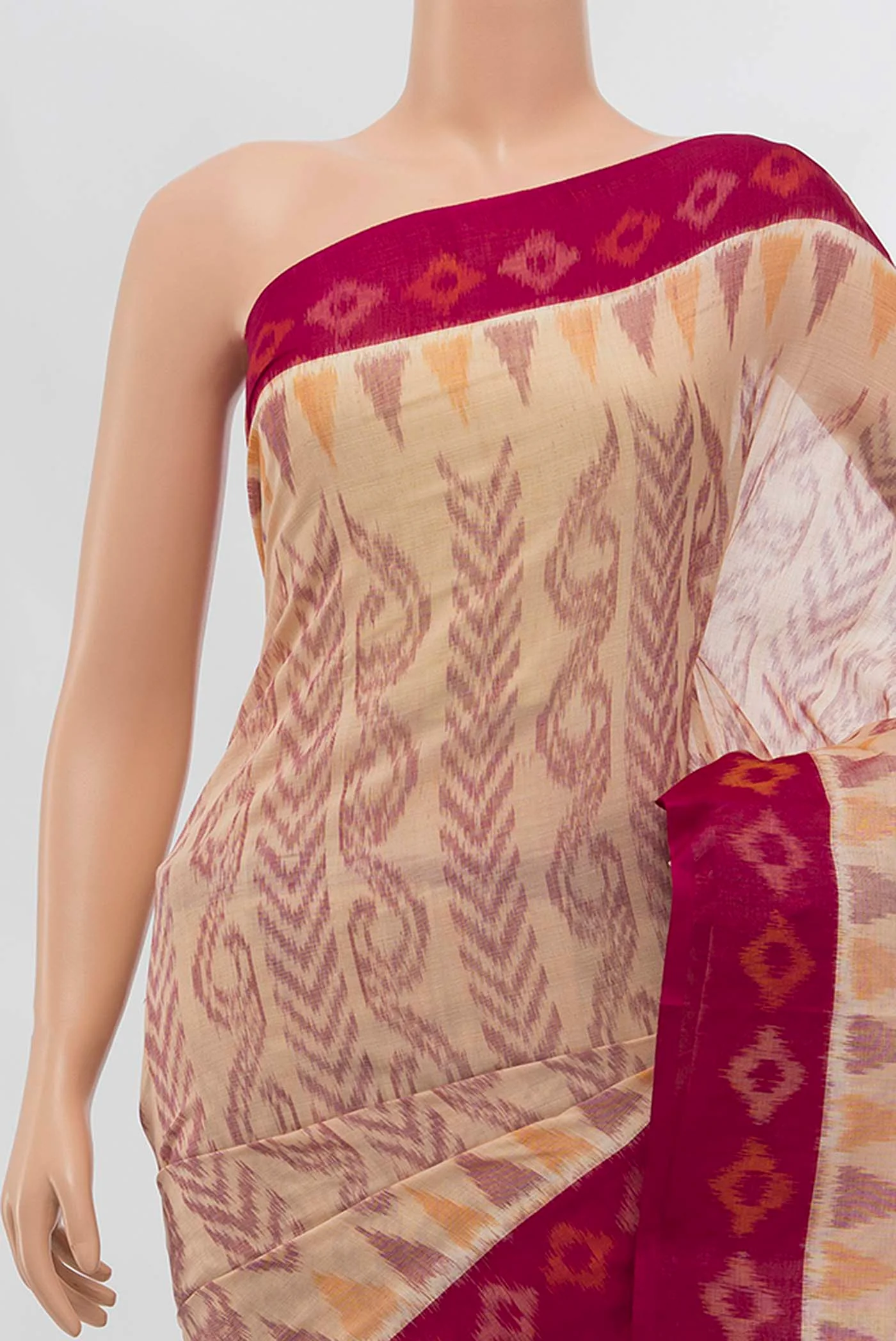 Beige Pochampally Cotton Saree - Image 2