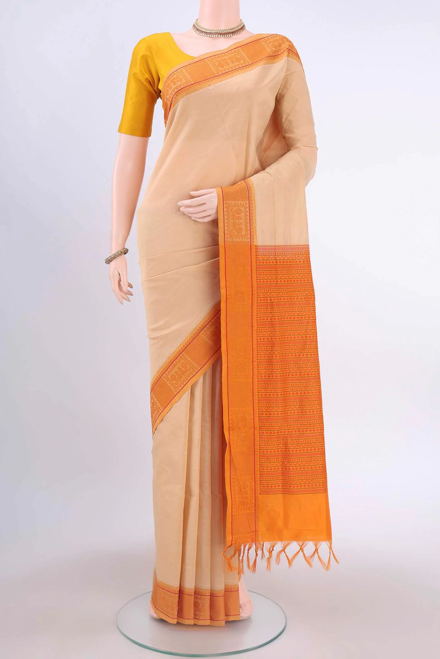 Beige Poly Cotton Saree