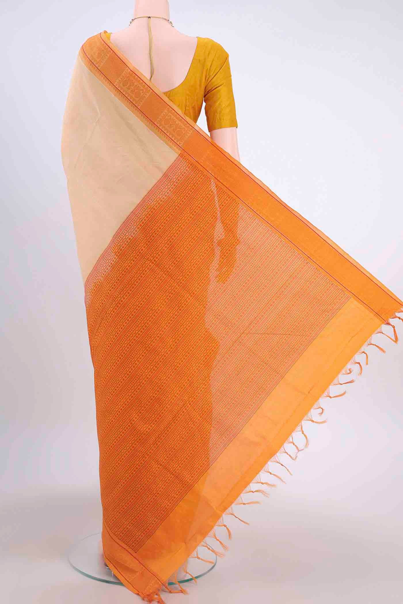 Beige Poly Cotton Saree - Image 3