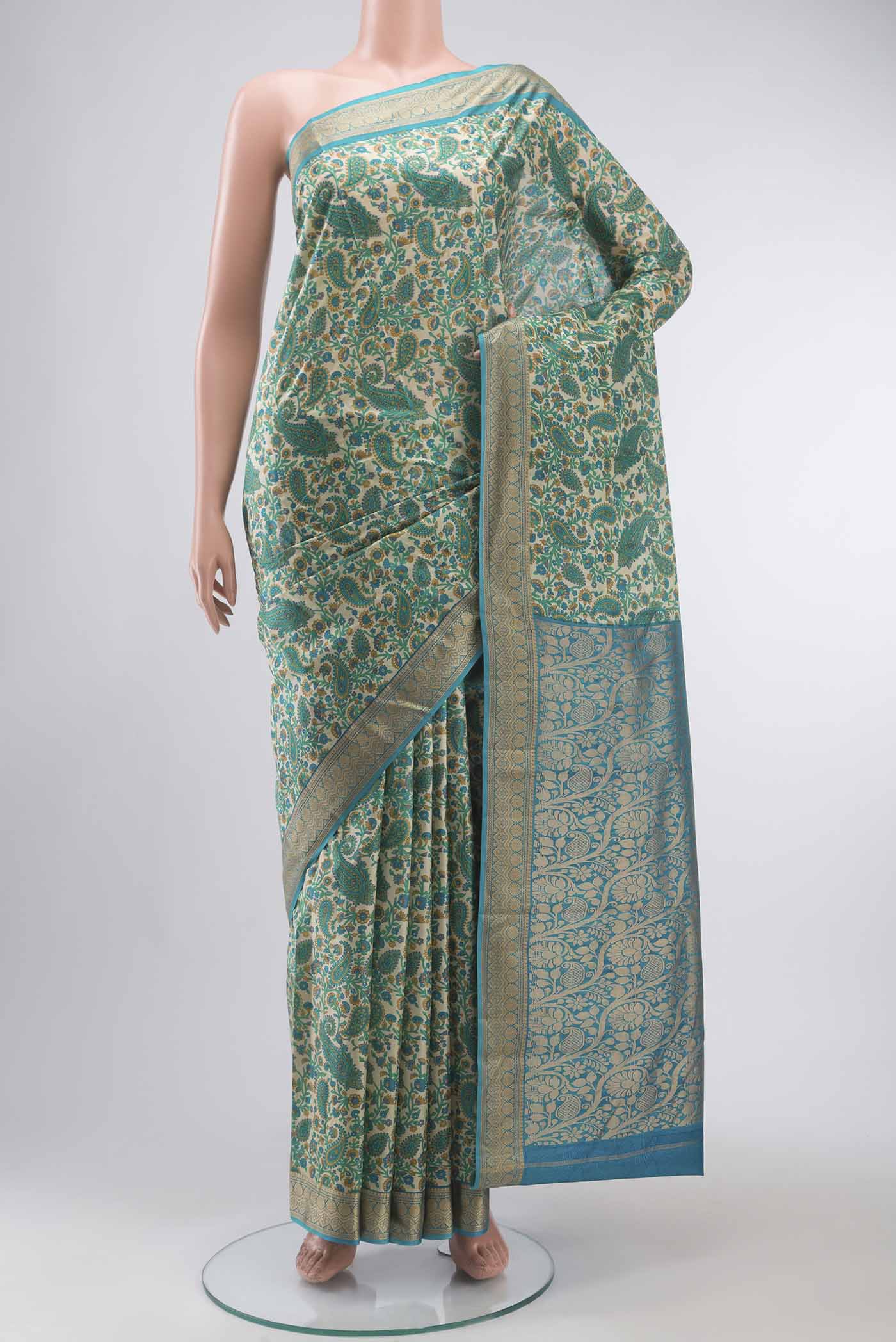 Beige Printed Silk Saree