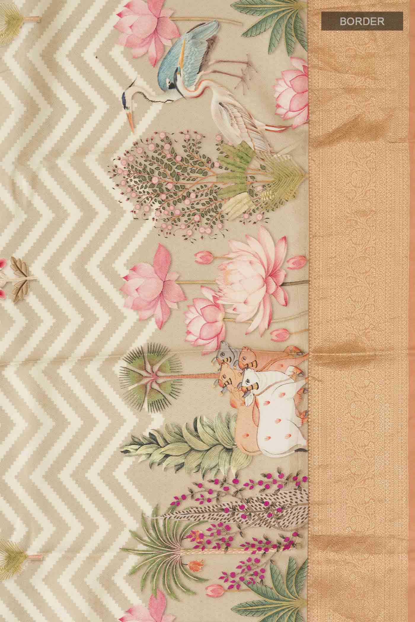 Beige Printed Silk Saree - Image 3