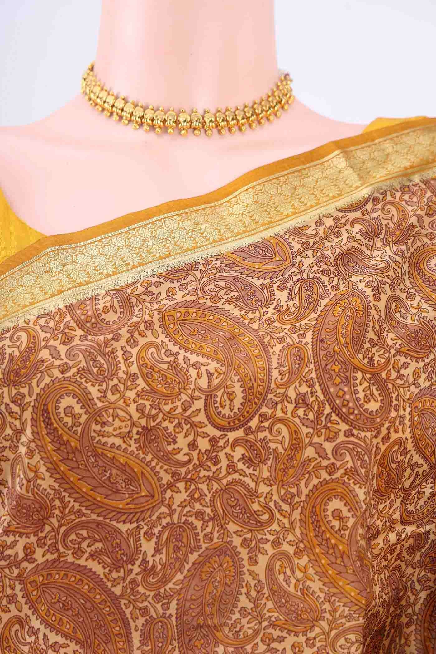 Beige Printed Silk Saree - Image 2