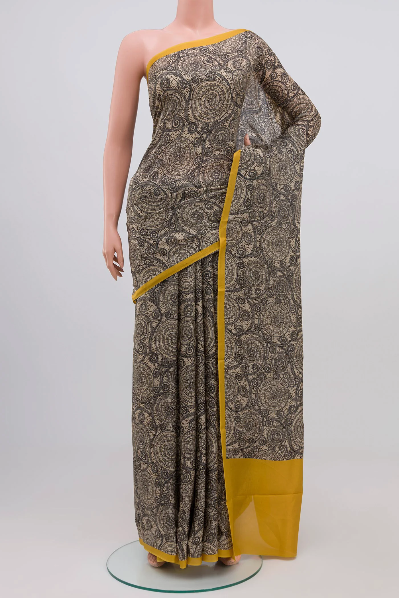 Beige Printed Silk Saree