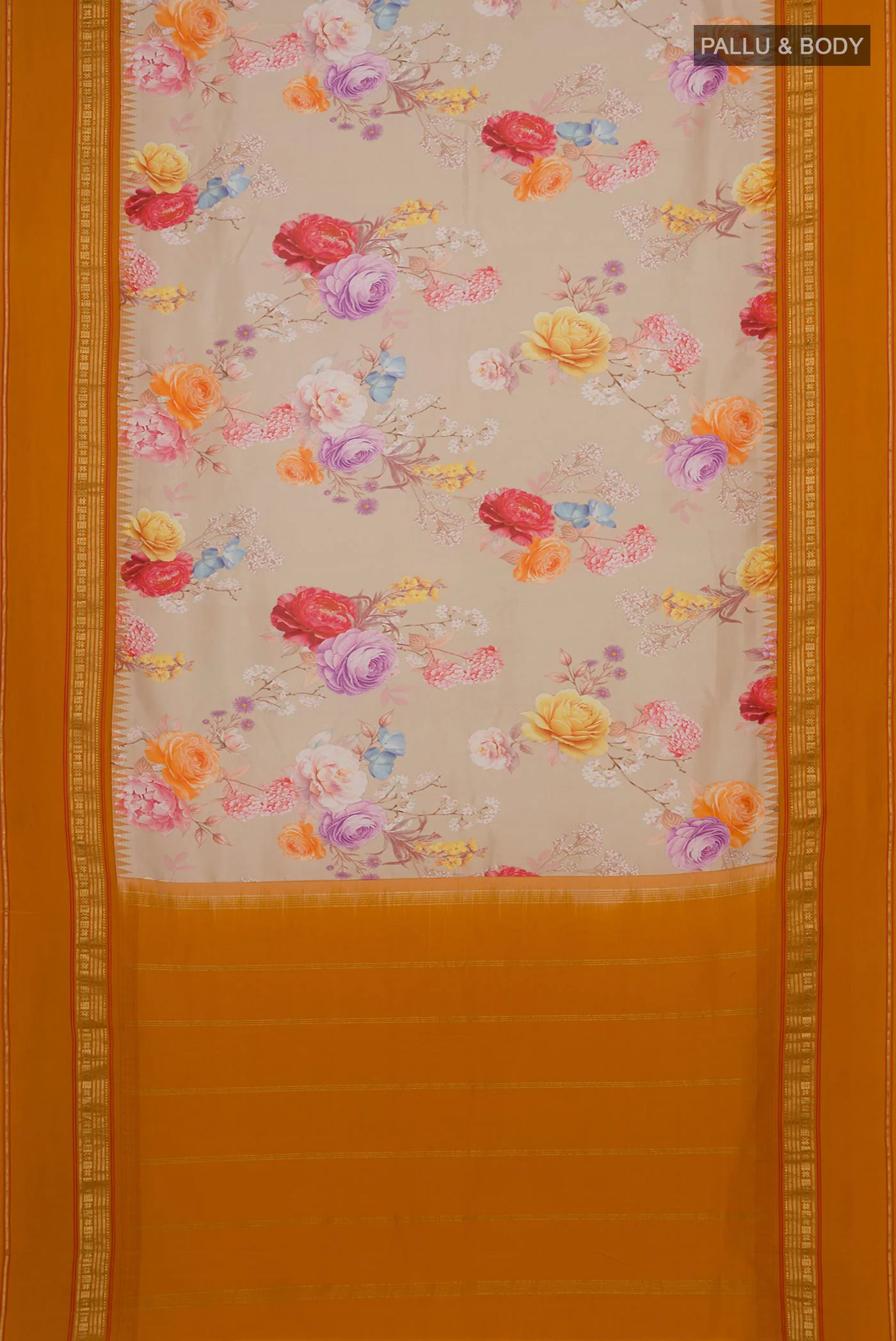 Beige Printed Silk Saree - Image 5