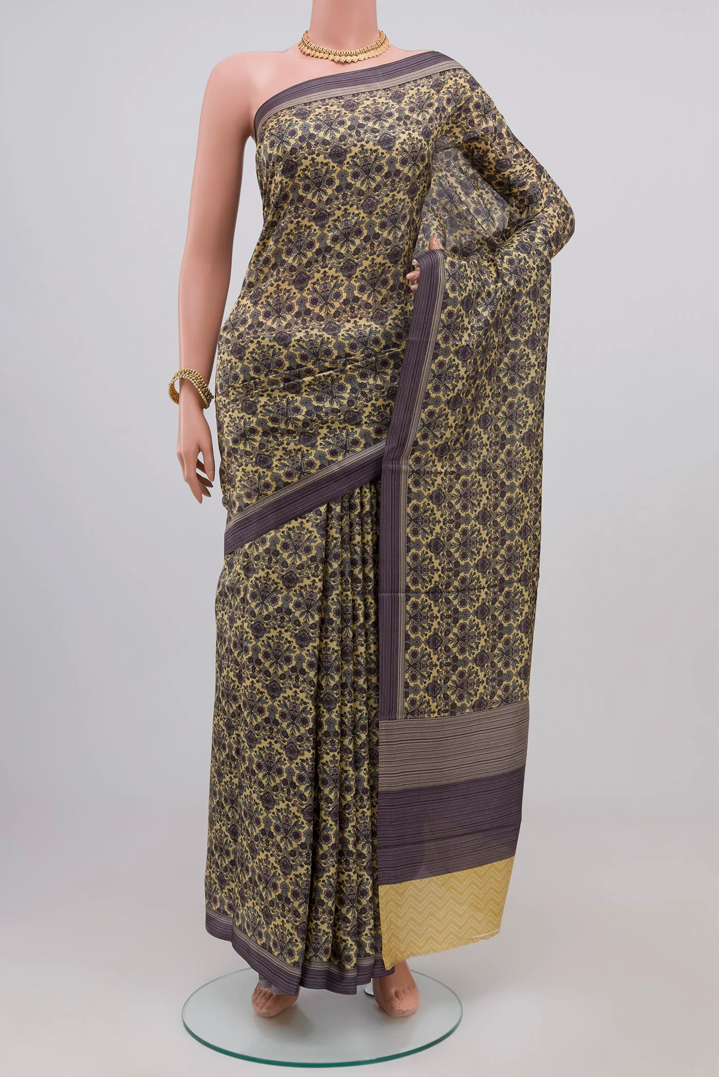 Beige Printed Silk Saree