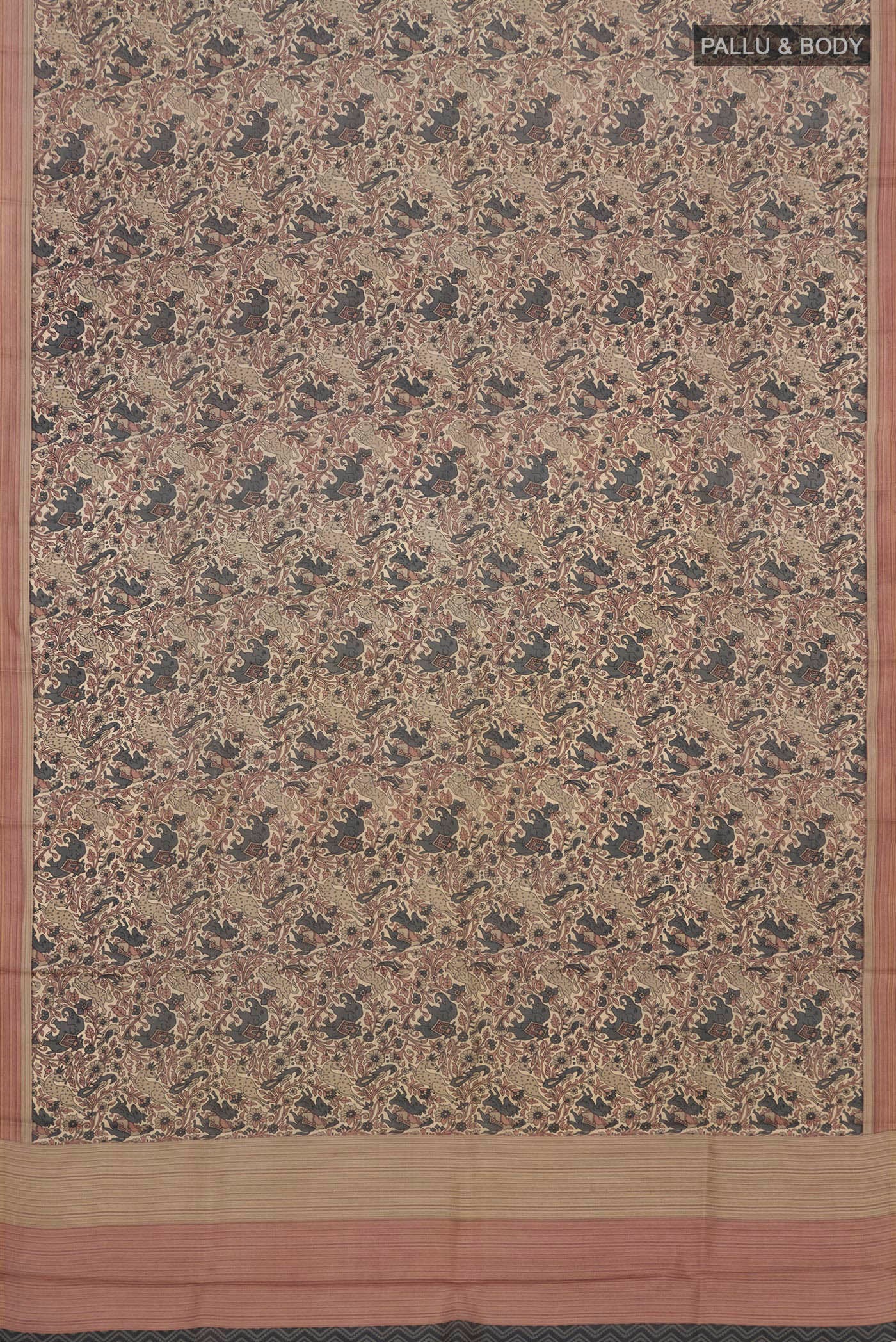 Beige Printed Silk Saree - Image 5