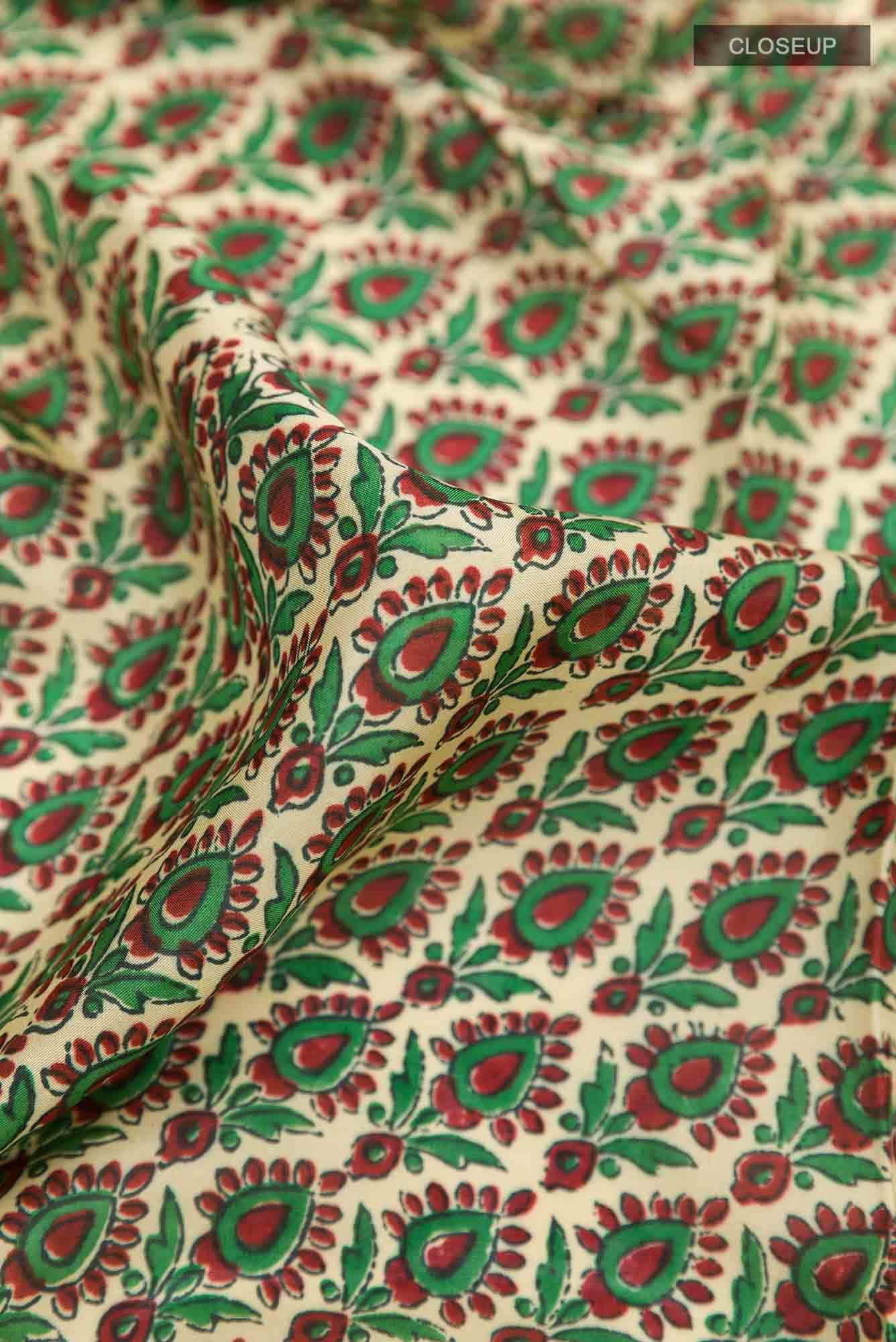 Beige Printed Silk Saree - Image 2