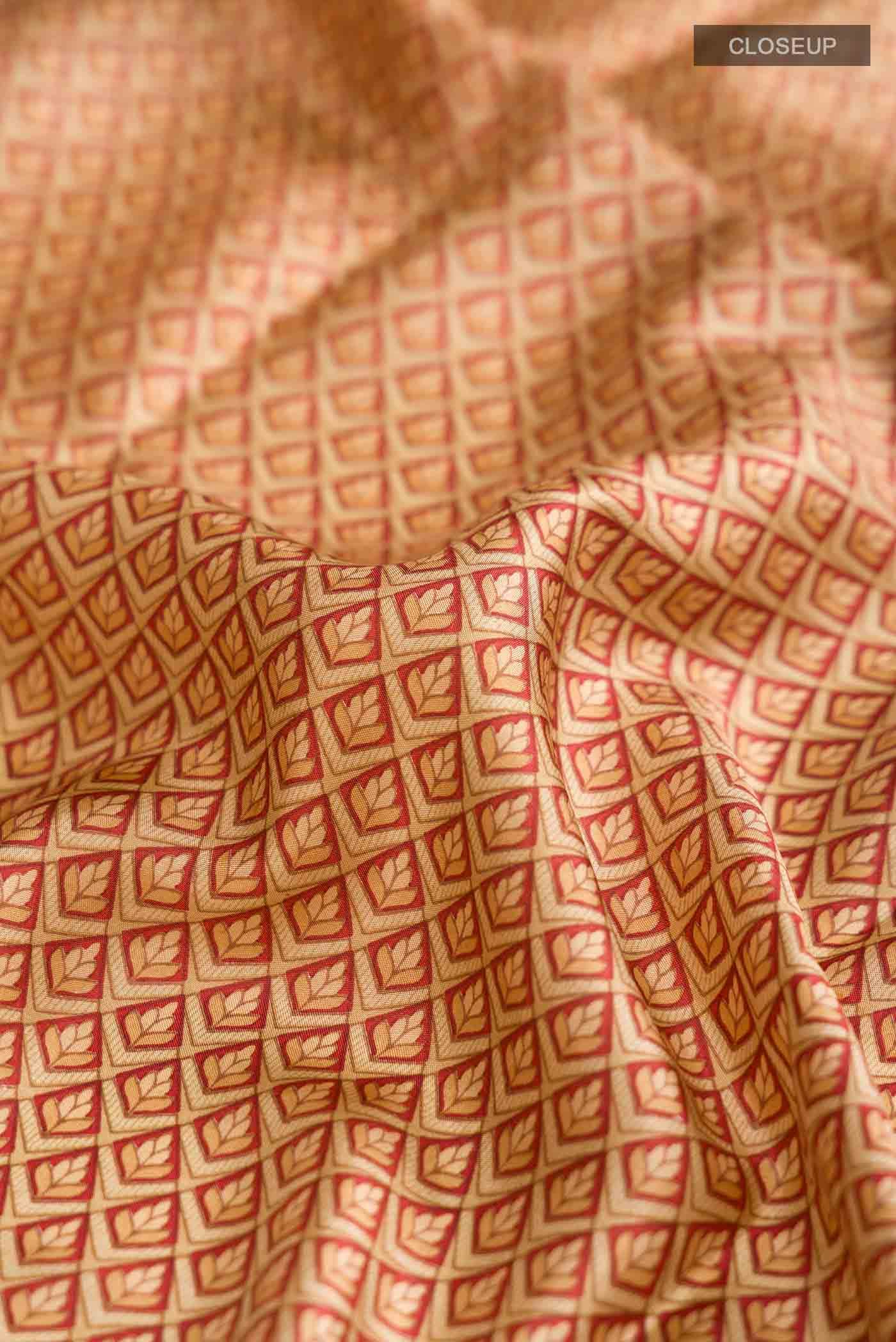 Beige Printed Silk Saree - Image 2