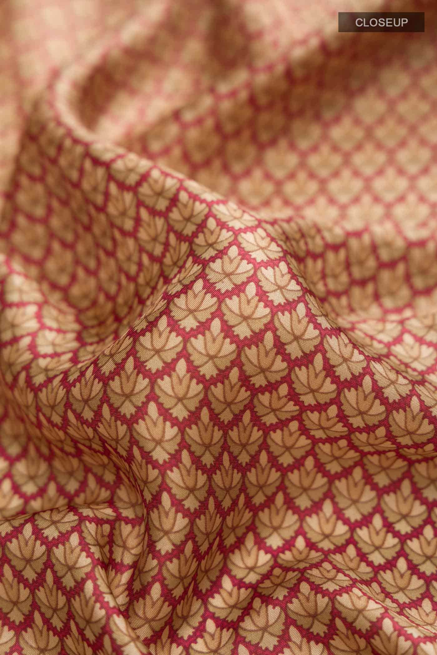 Beige Printed Silk Saree - Image 2