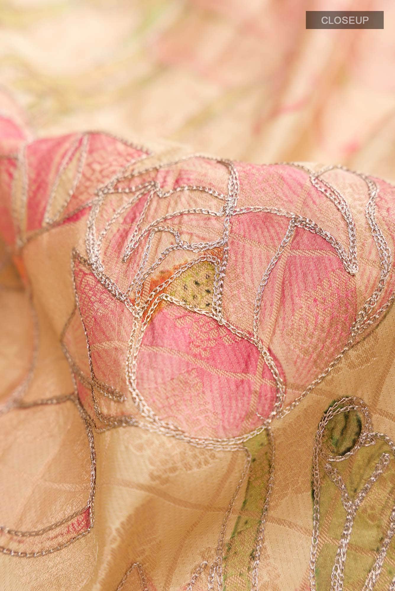 Beige Printed Silk Saree - Image 3