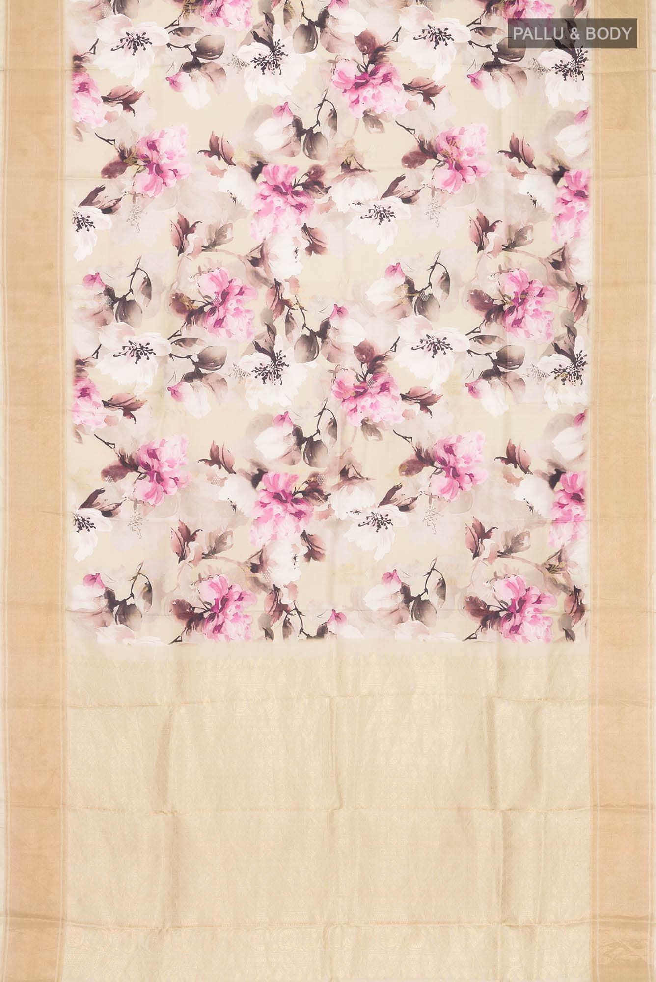 Beige Printed Silk Saree - Image 4