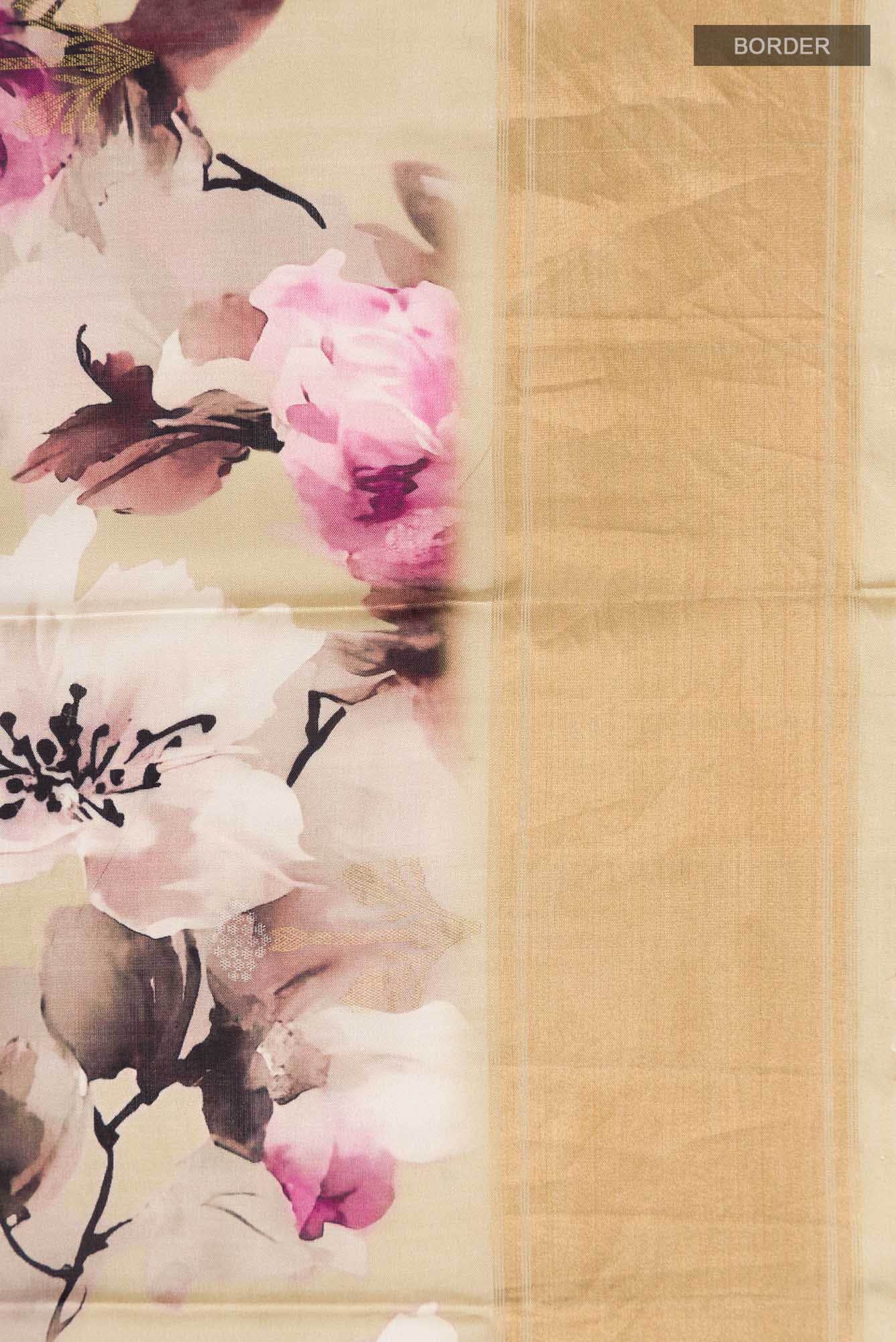 Beige Printed Silk Saree - Image 5