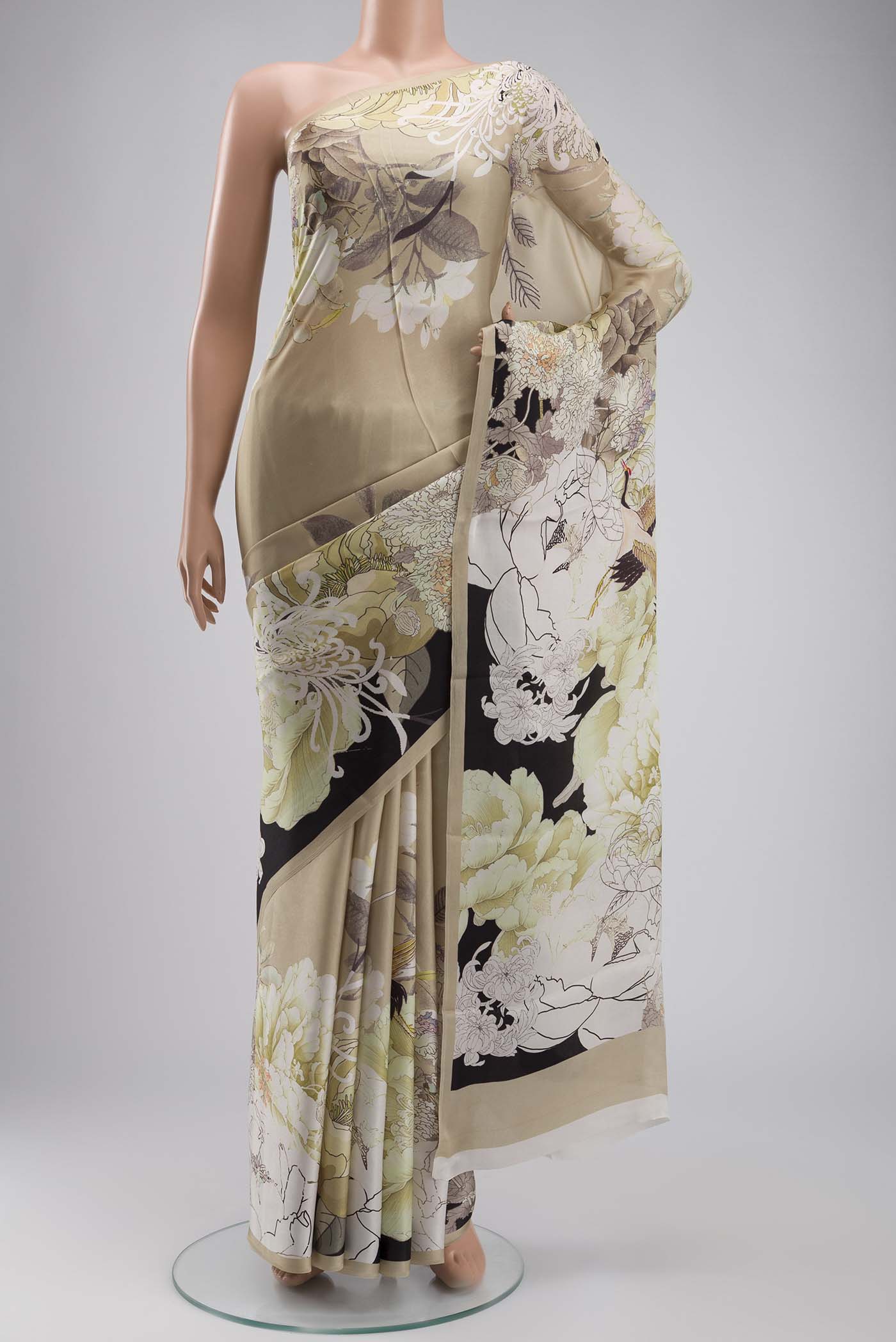 Beige Satin Silk Saree